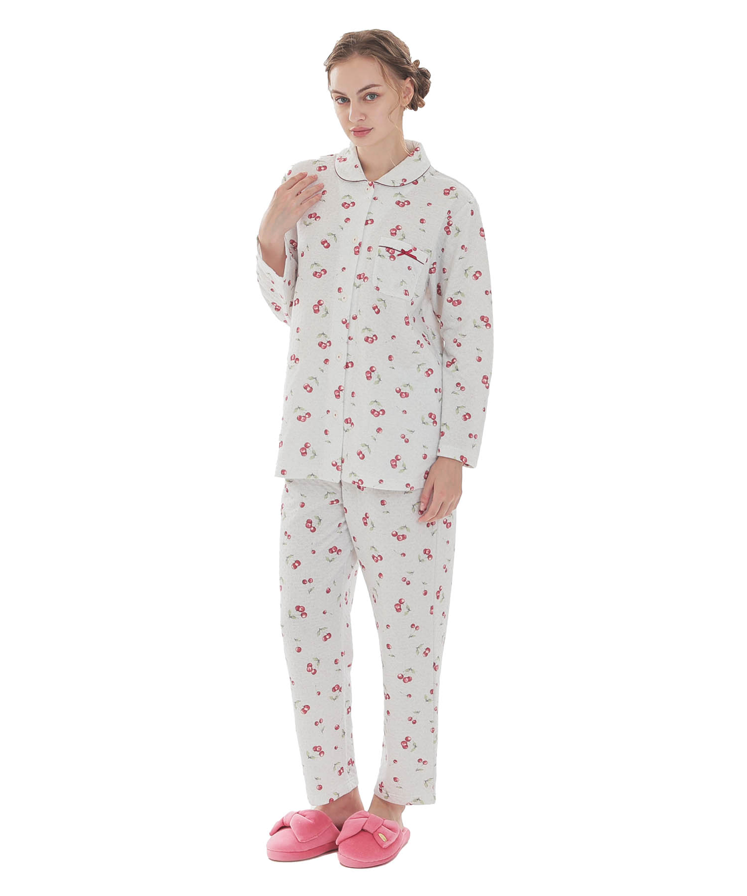 接結（綿入り）チェリーシャツパジャマ_パジャマ&ルームウェア-セットアップ_グレー_2
