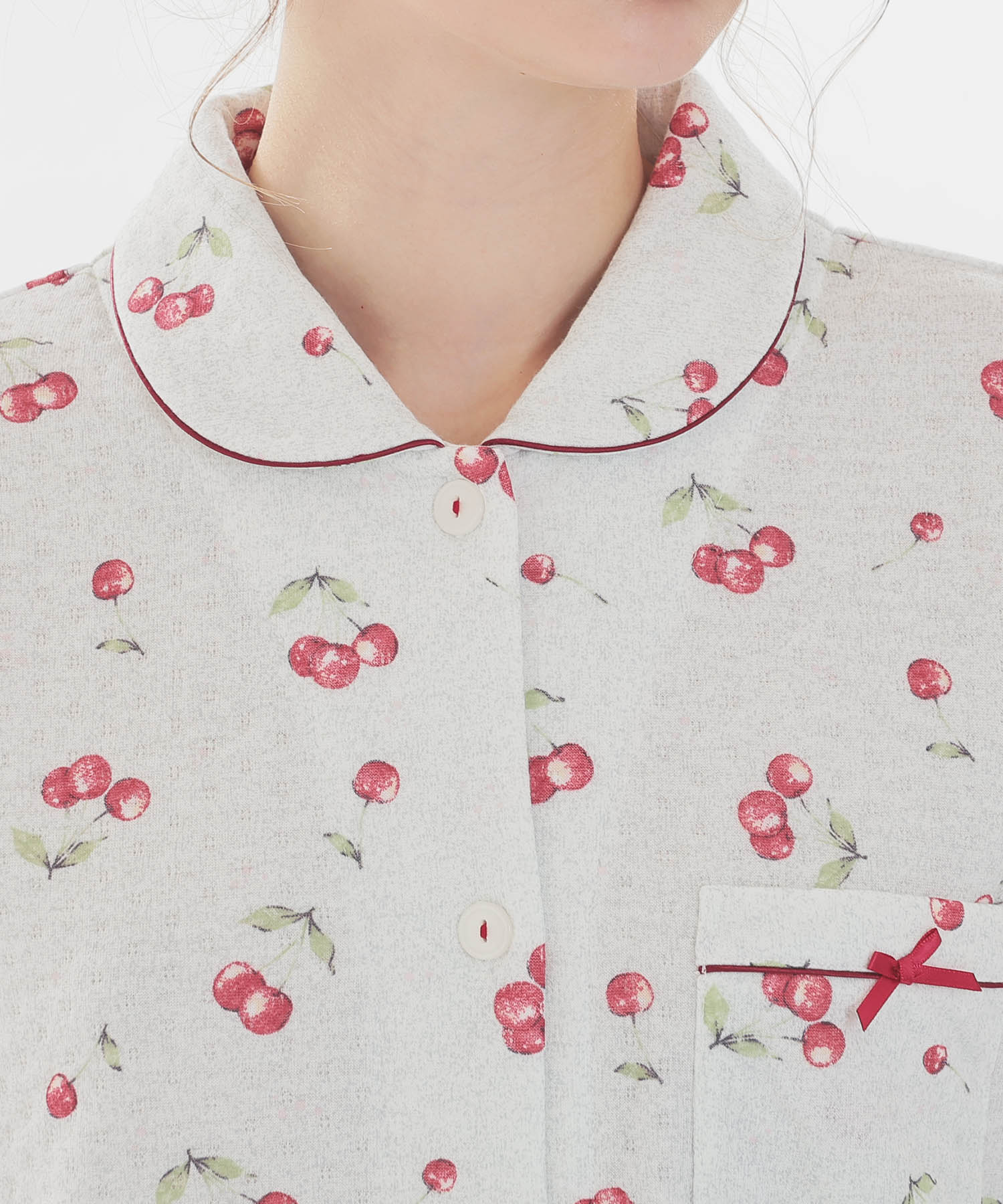 接結（綿入り）チェリーシャツパジャマ_パジャマ&ルームウェア-セットアップ_グレー_3