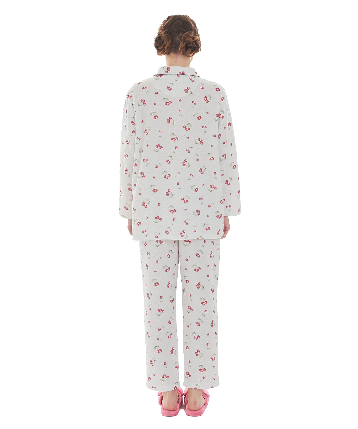 接結（綿入り）チェリーシャツパジャマ_パジャマ&ルームウェア-セットアップ_グレー_5