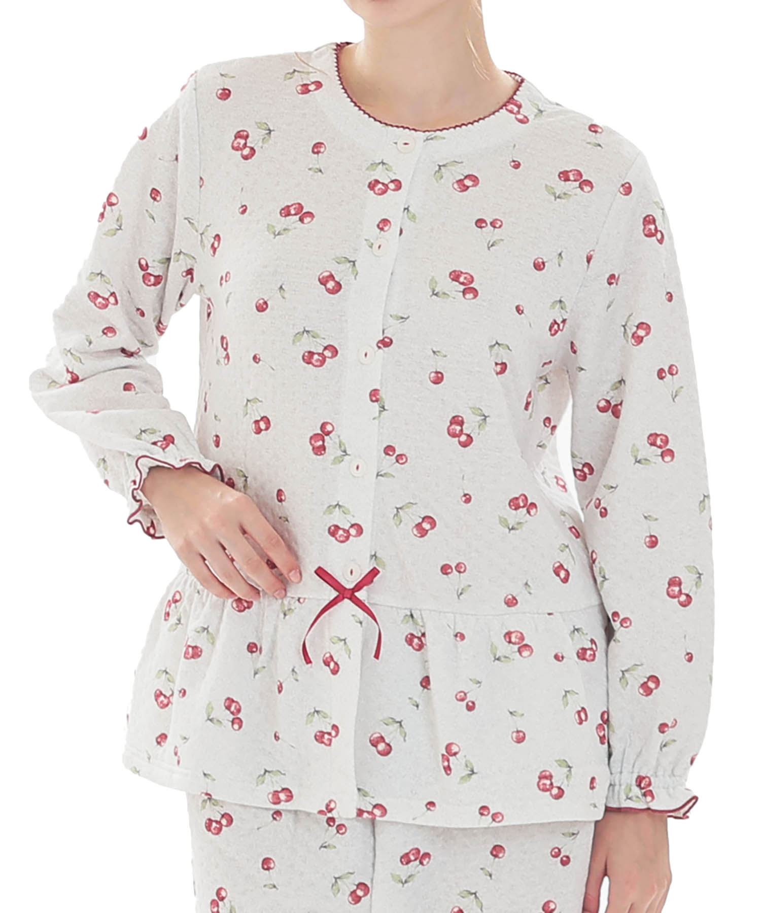 接結（綿入り）チェリーペプラムパジャマ_パジャマ&ルームウェア-セットアップ_グレー_0