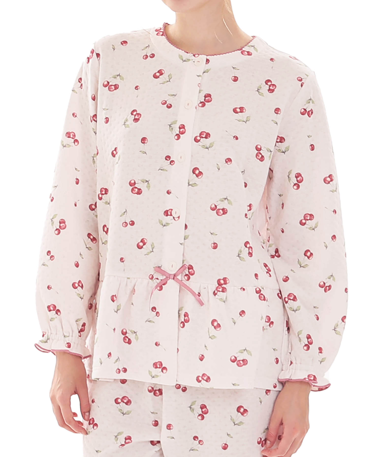 接結（綿入り）チェリーペプラムパジャマ