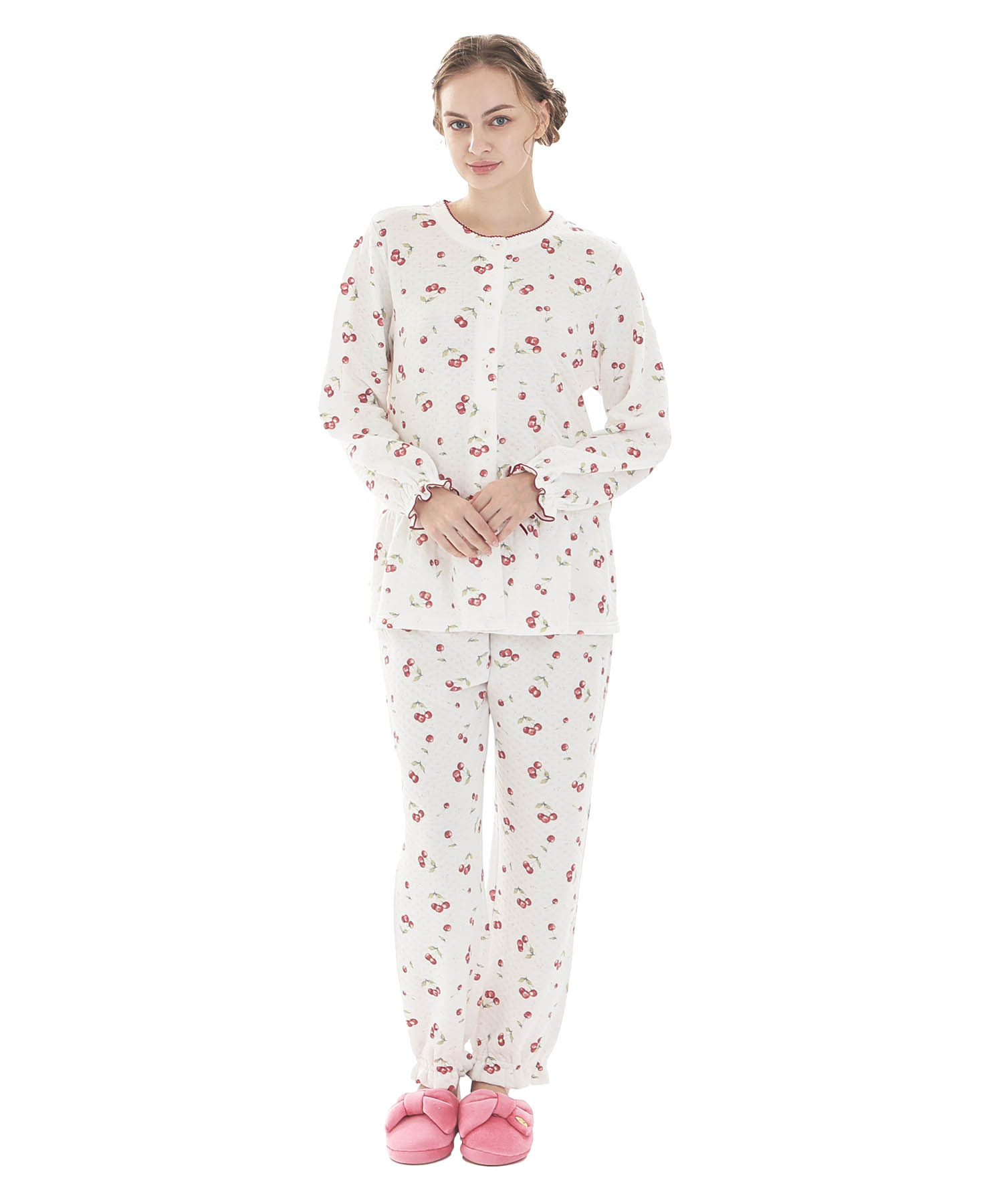 接結（綿入り）チェリーペプラムパジャマ_パジャマ&ルームウェア-セットアップ_ホワイト_2