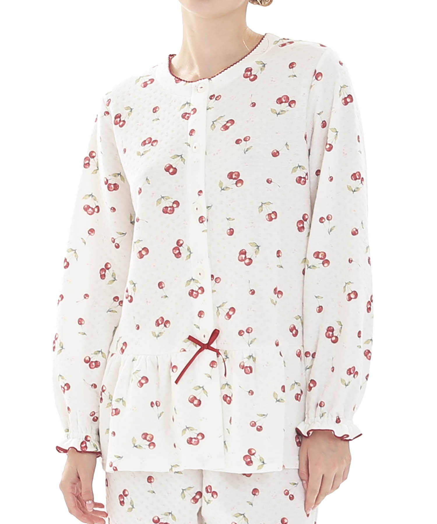 接結（綿入り）チェリーペプラムパジャマ_パジャマ&ルームウェア-セットアップ_ホワイト_0