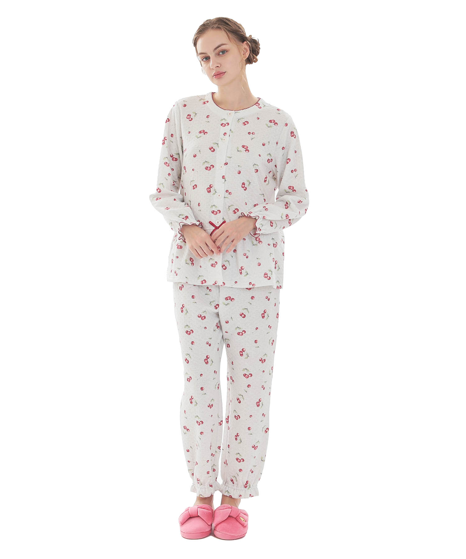 接結（綿入り）チェリーペプラムパジャマ_パジャマ&ルームウェア-セットアップ_グレー_1