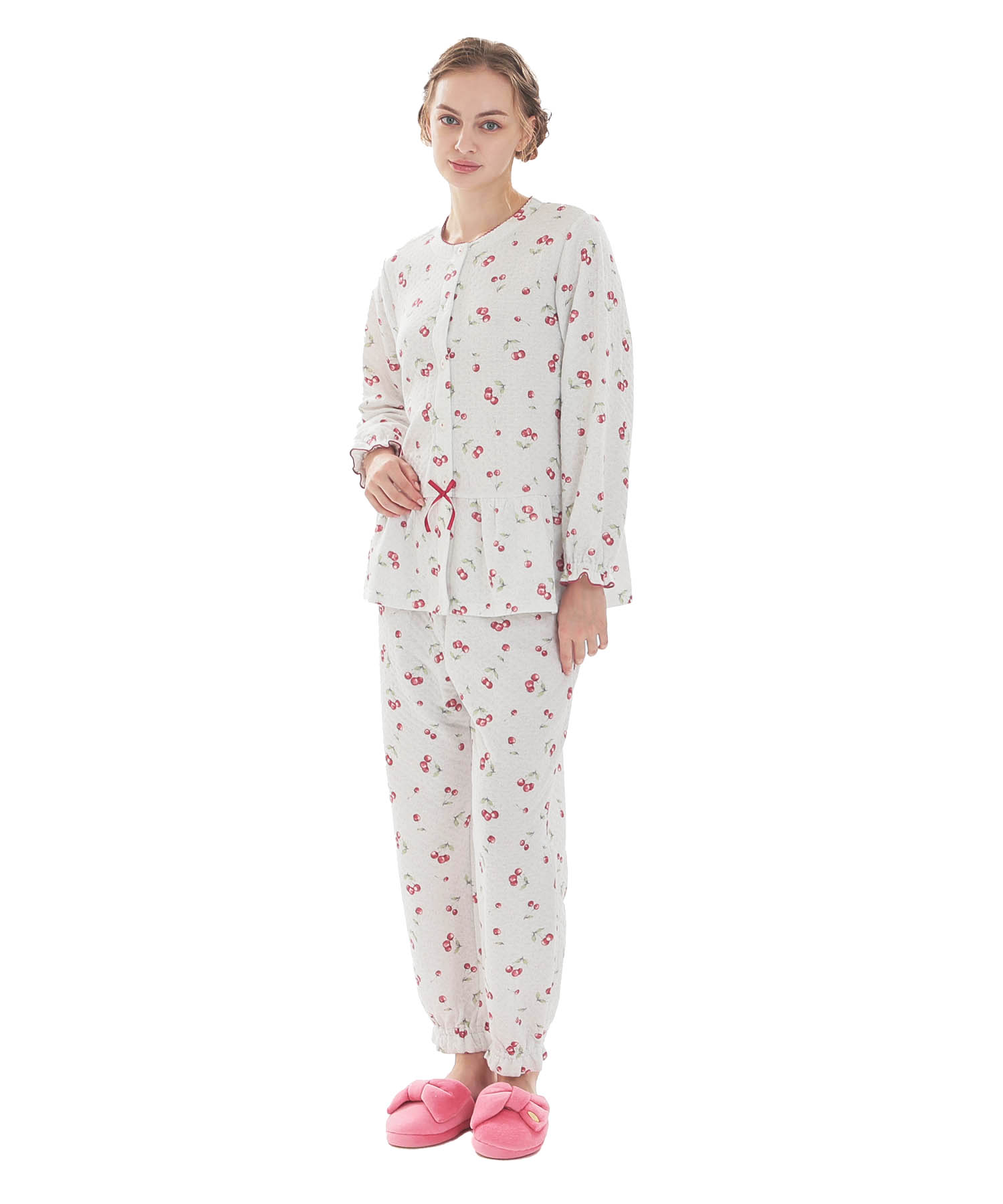 接結（綿入り）チェリーペプラムパジャマ_パジャマ&ルームウェア-セットアップ_グレー_2
