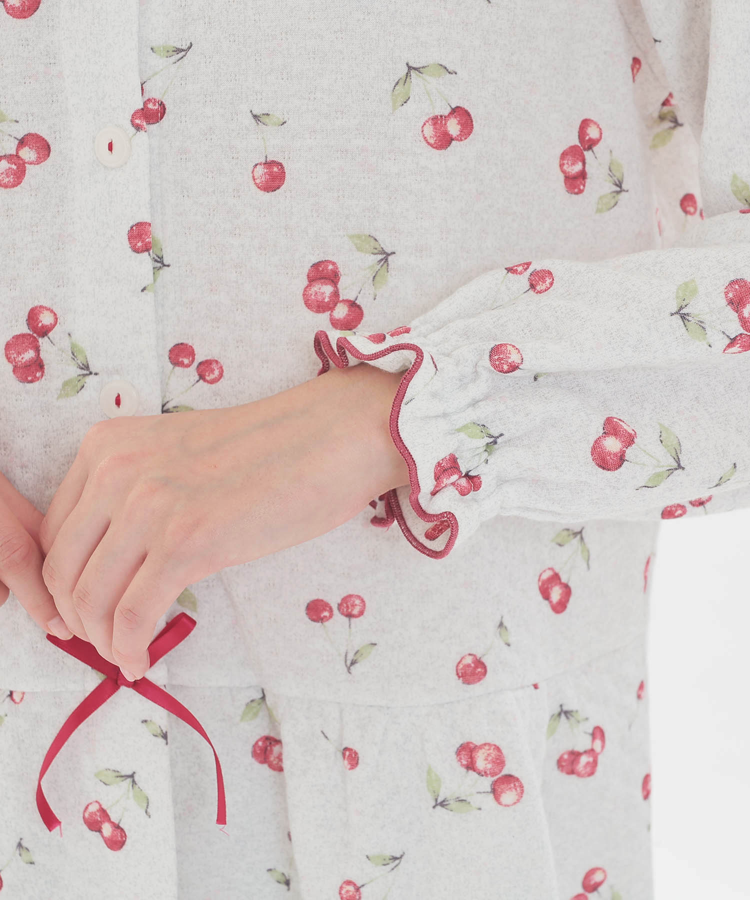 接結（綿入り）チェリーペプラムパジャマ_パジャマ&ルームウェア-セットアップ_グレー_5