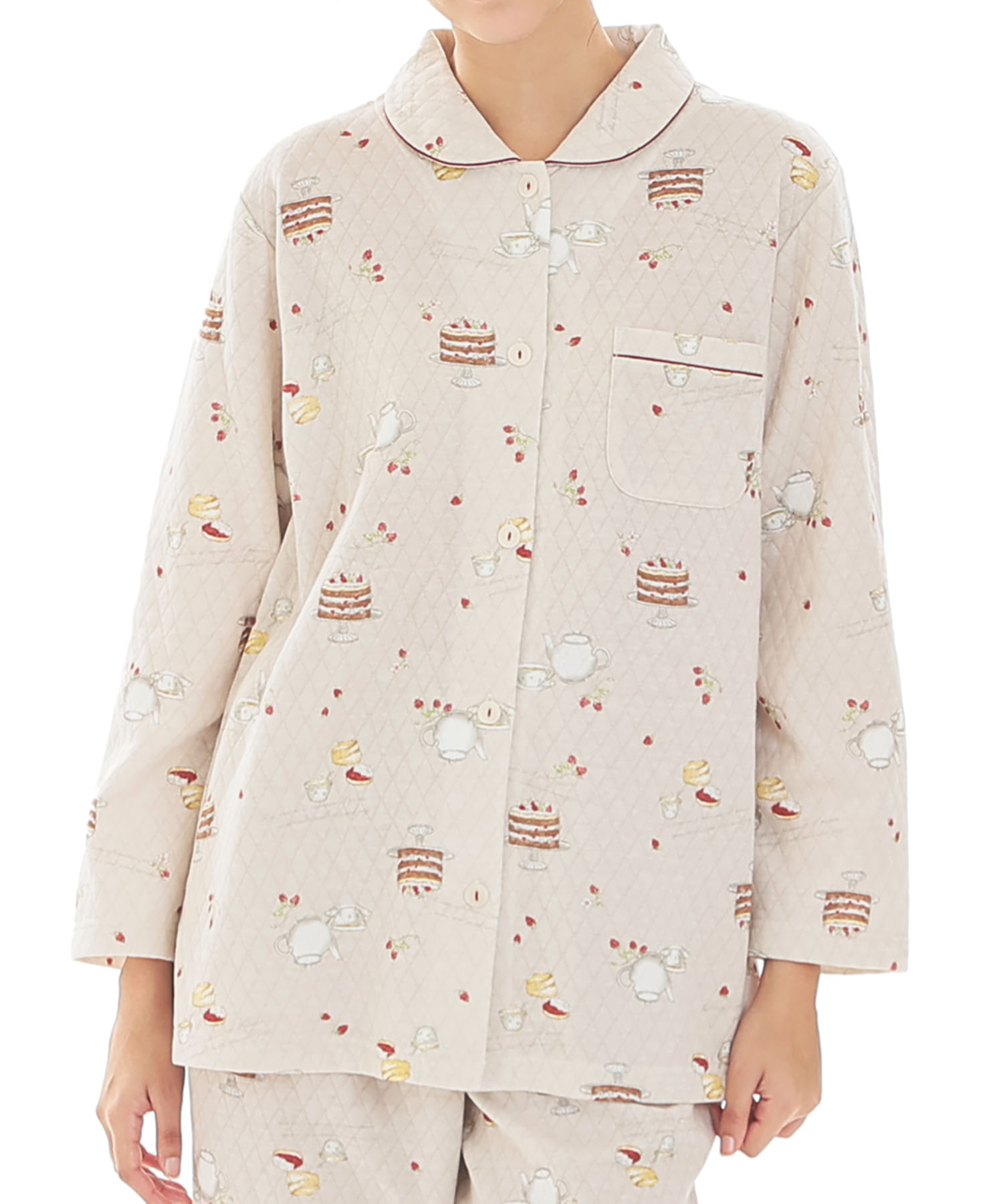 接結（綿入り）アフタヌーンティーシャツパジャマ_パジャマ&ルームウェア-セットアップ_ブラウン_0