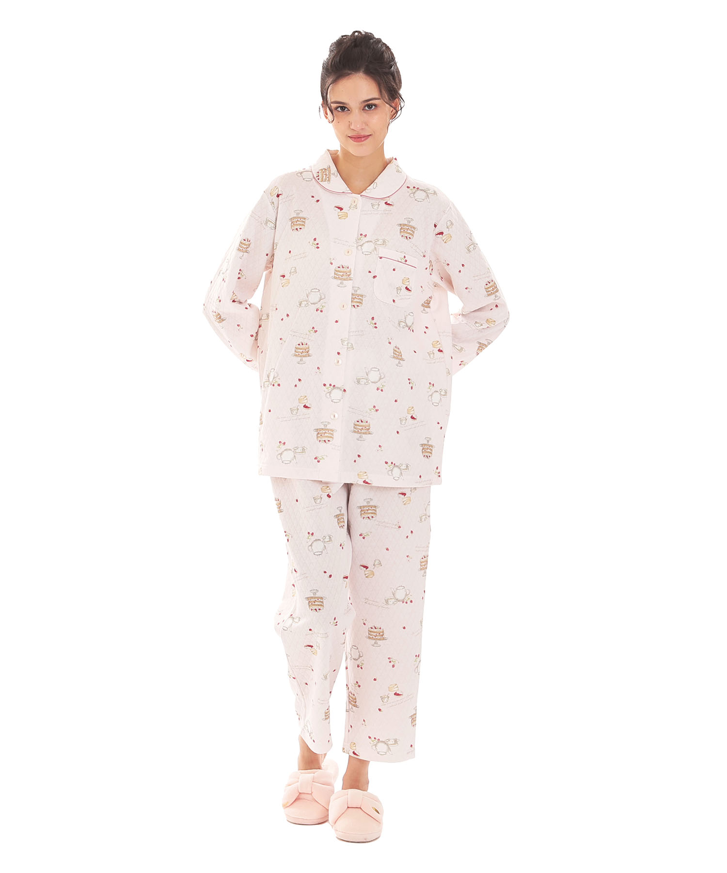 接結（綿入り）アフタヌーンティーシャツパジャマ_パジャマ&ルームウェア-セットアップ_ピンク_1