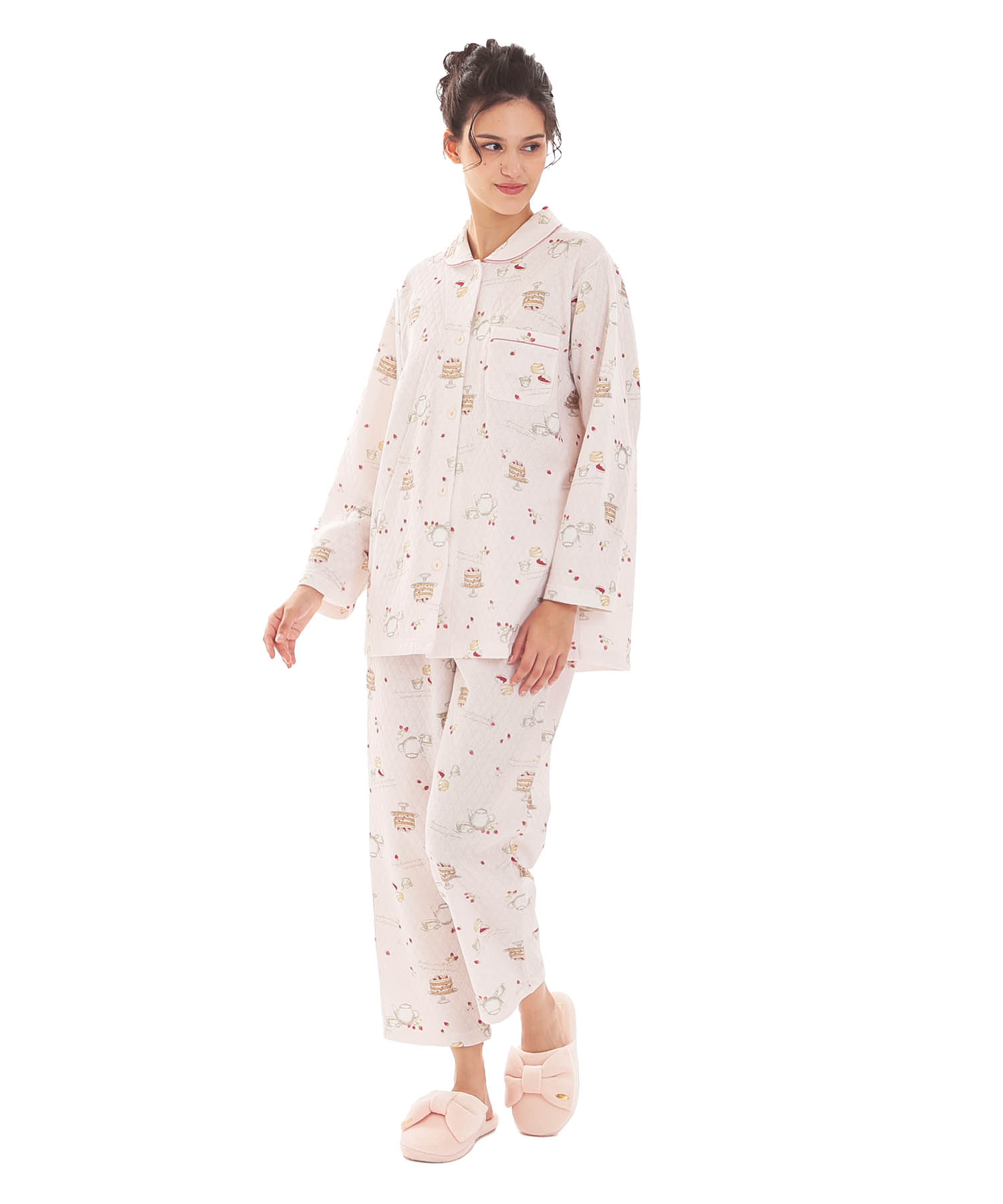 接結（綿入り）アフタヌーンティーシャツパジャマ_パジャマ&ルームウェア-セットアップ_ピンク_2