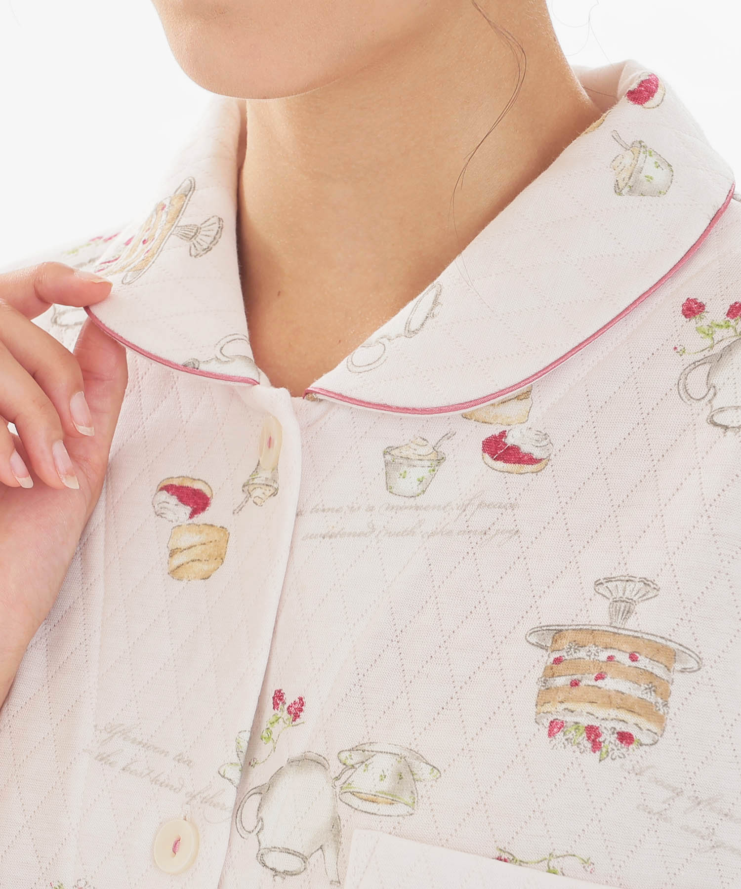 接結（綿入り）アフタヌーンティーシャツパジャマ_パジャマ&ルームウェア-セットアップ_ピンク_3