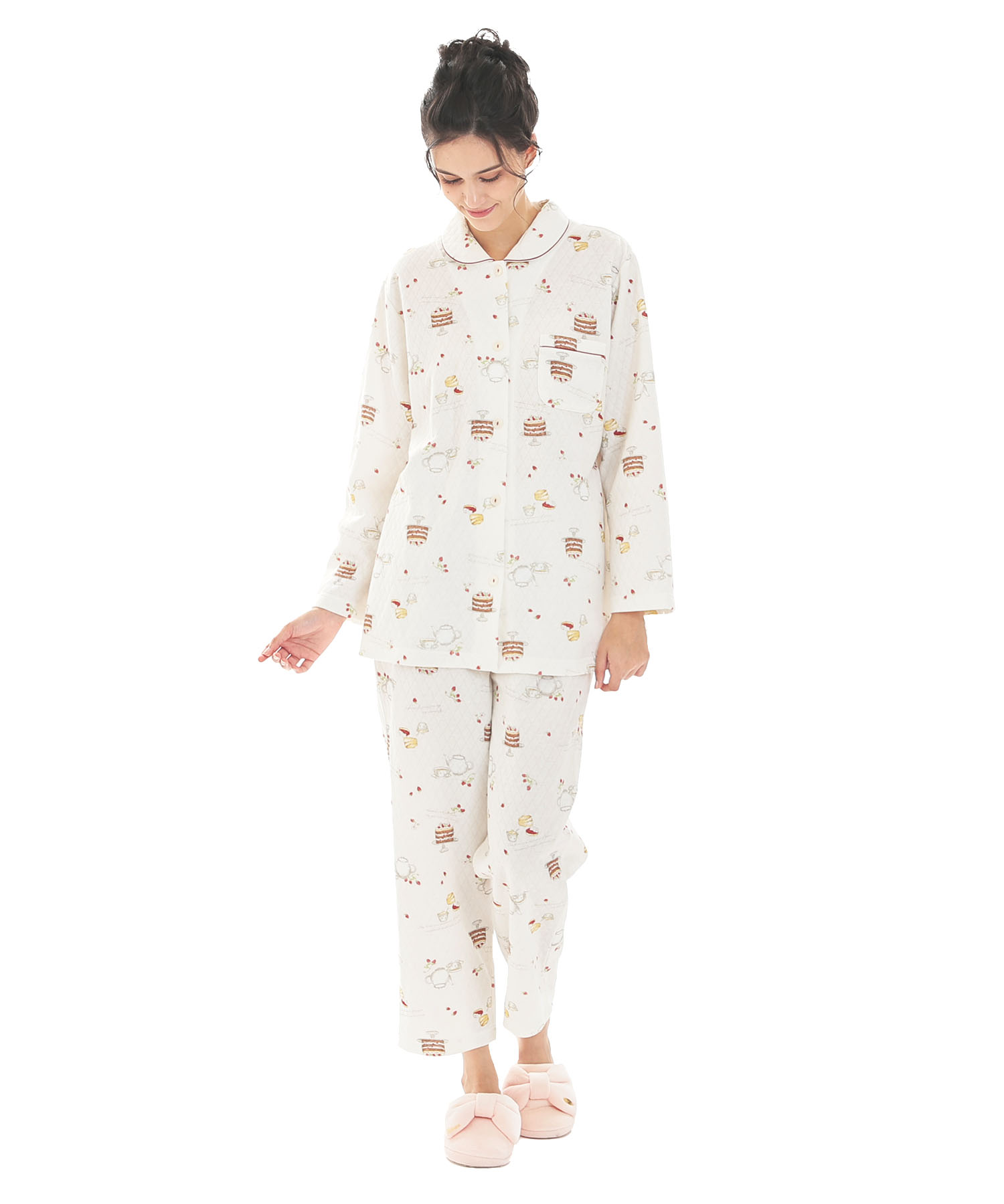 接結（綿入り）アフタヌーンティーシャツパジャマ_パジャマ&ルームウェア-セットアップ_ホワイト_1