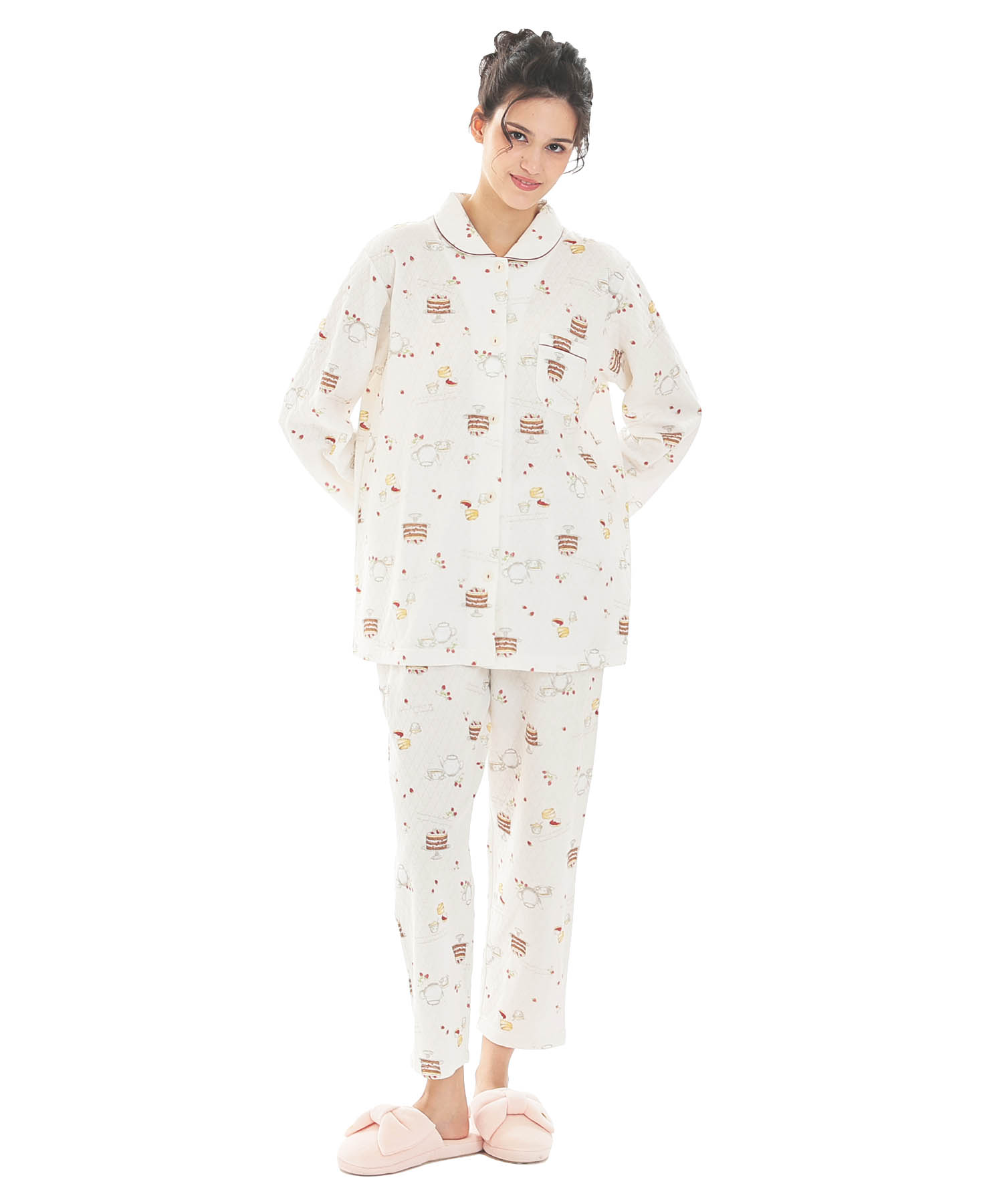 接結（綿入り）アフタヌーンティーシャツパジャマ_パジャマ&ルームウェア-セットアップ_ホワイト_2