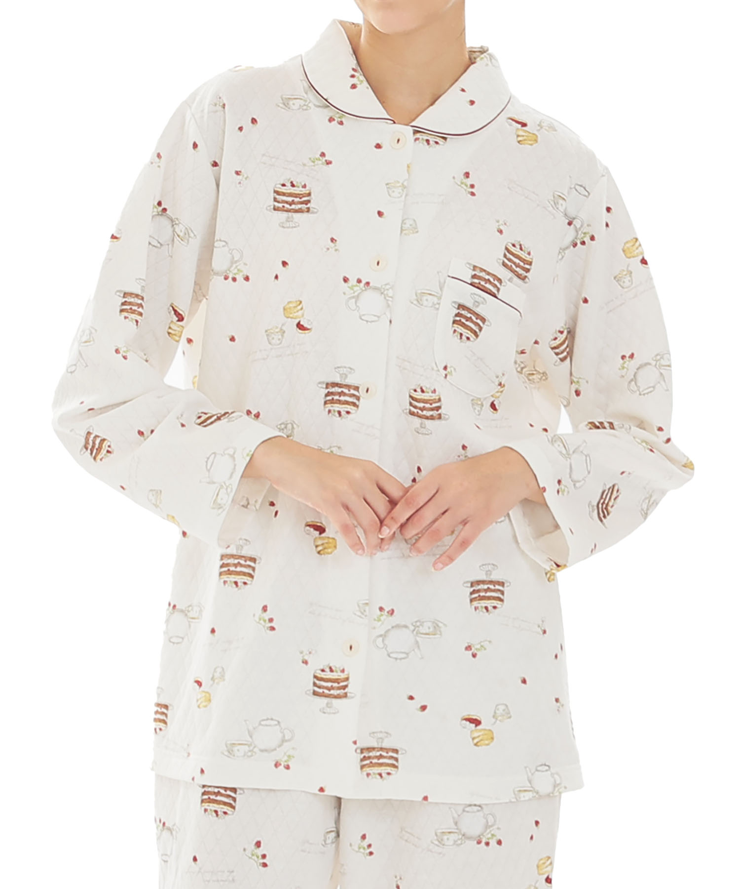 接結（綿入り）アフタヌーンティーシャツパジャマ_パジャマ&ルームウェア-セットアップ_ホワイト_0