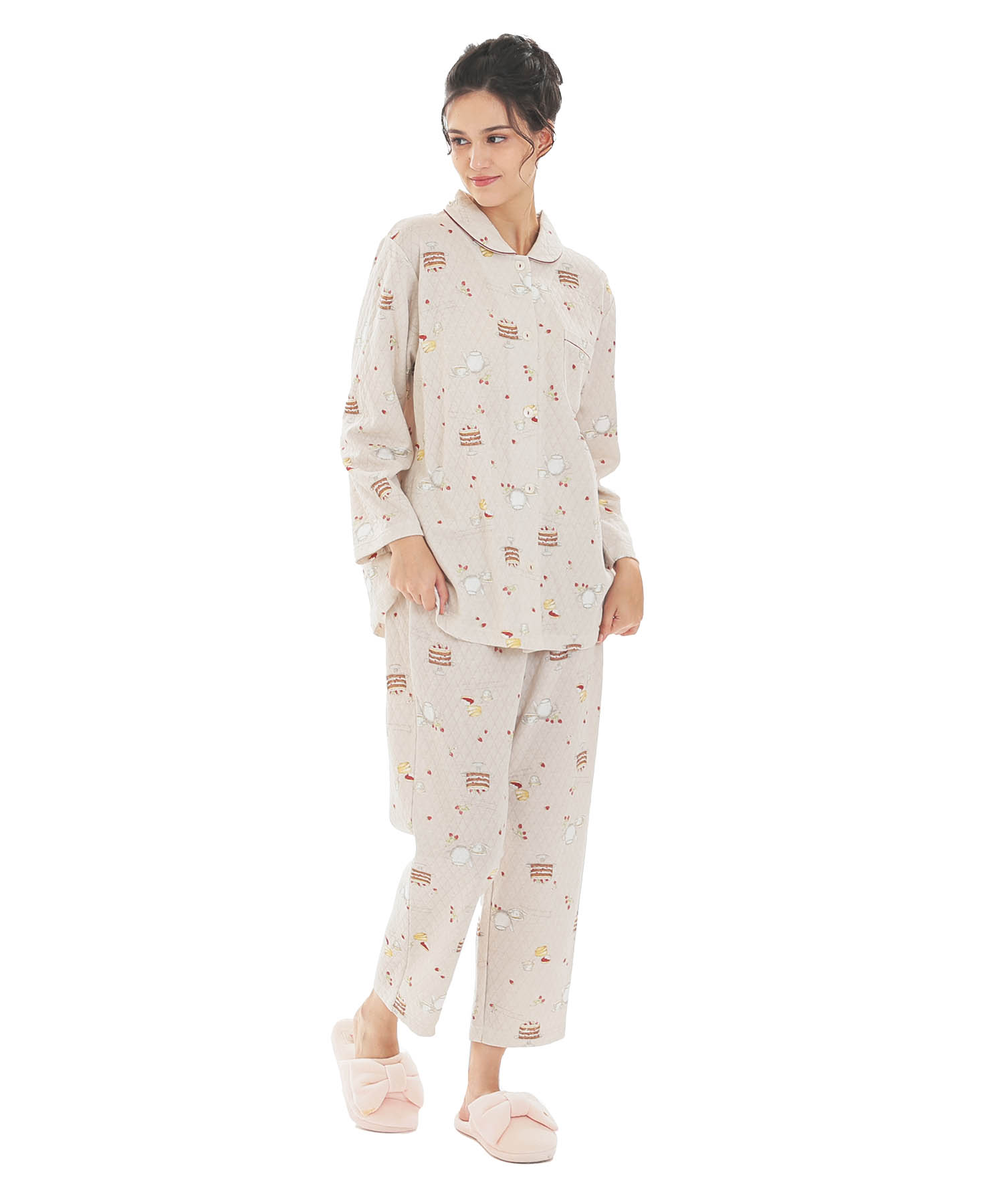 接結（綿入り）アフタヌーンティーシャツパジャマ_パジャマ&ルームウェア-セットアップ_ブラウン_2