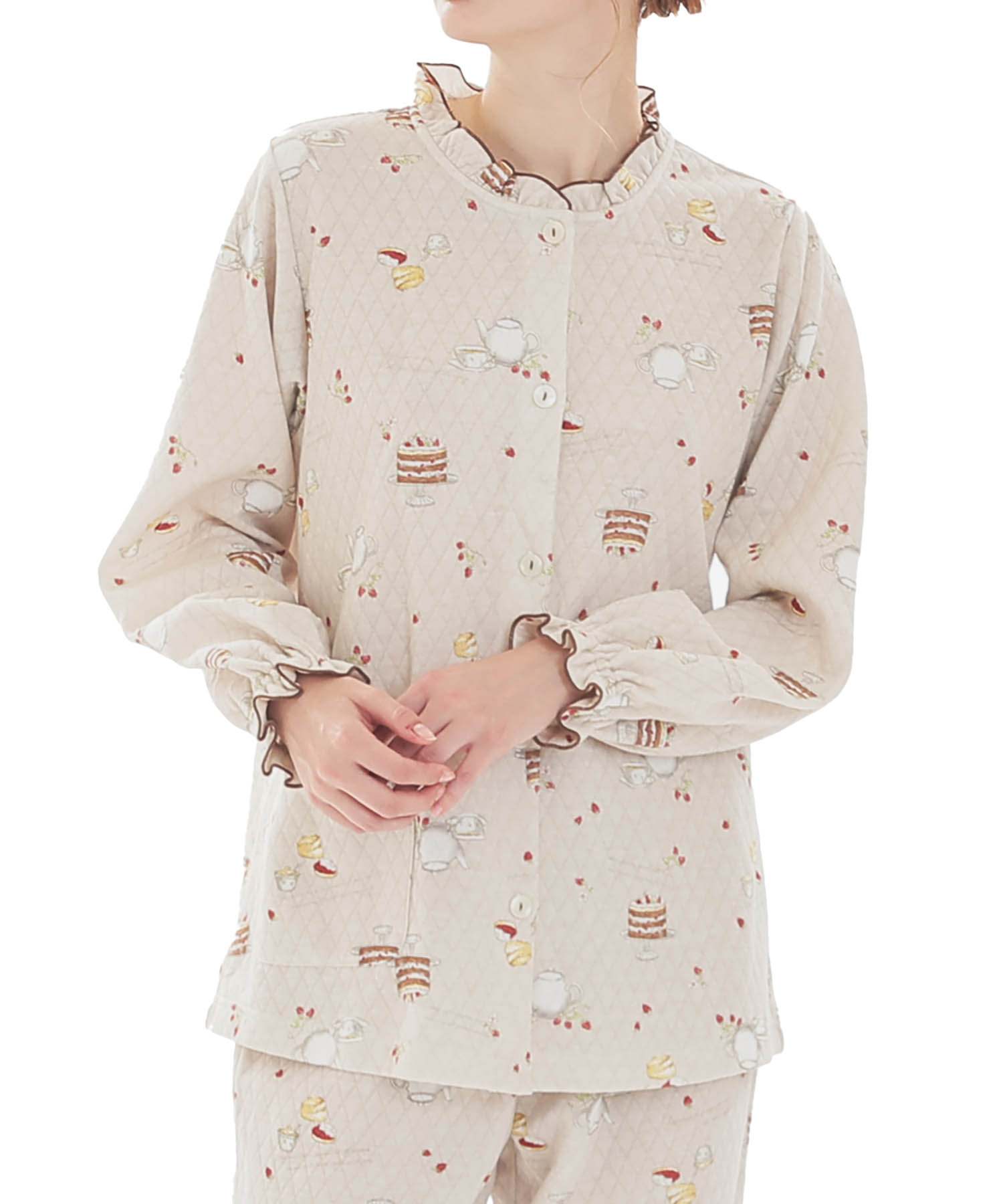 接結（綿入り）アフタヌーンティーフリルパジャマ