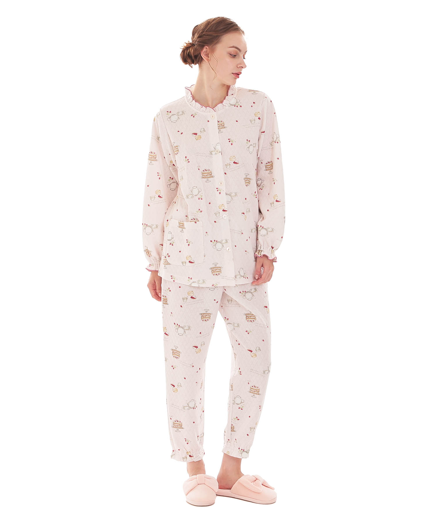 接結（綿入り）アフタヌーンティーフリルパジャマ_パジャマ&ルームウェア-セットアップ_ピンク_1