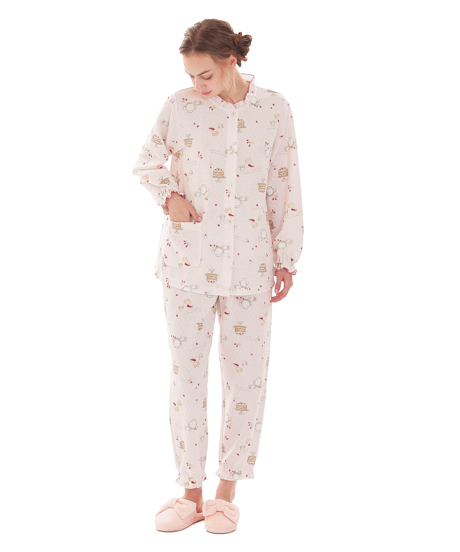 接結（綿入り）アフタヌーンティーフリルパジャマ_パジャマ&ルームウェア-セットアップ_ピンク_2