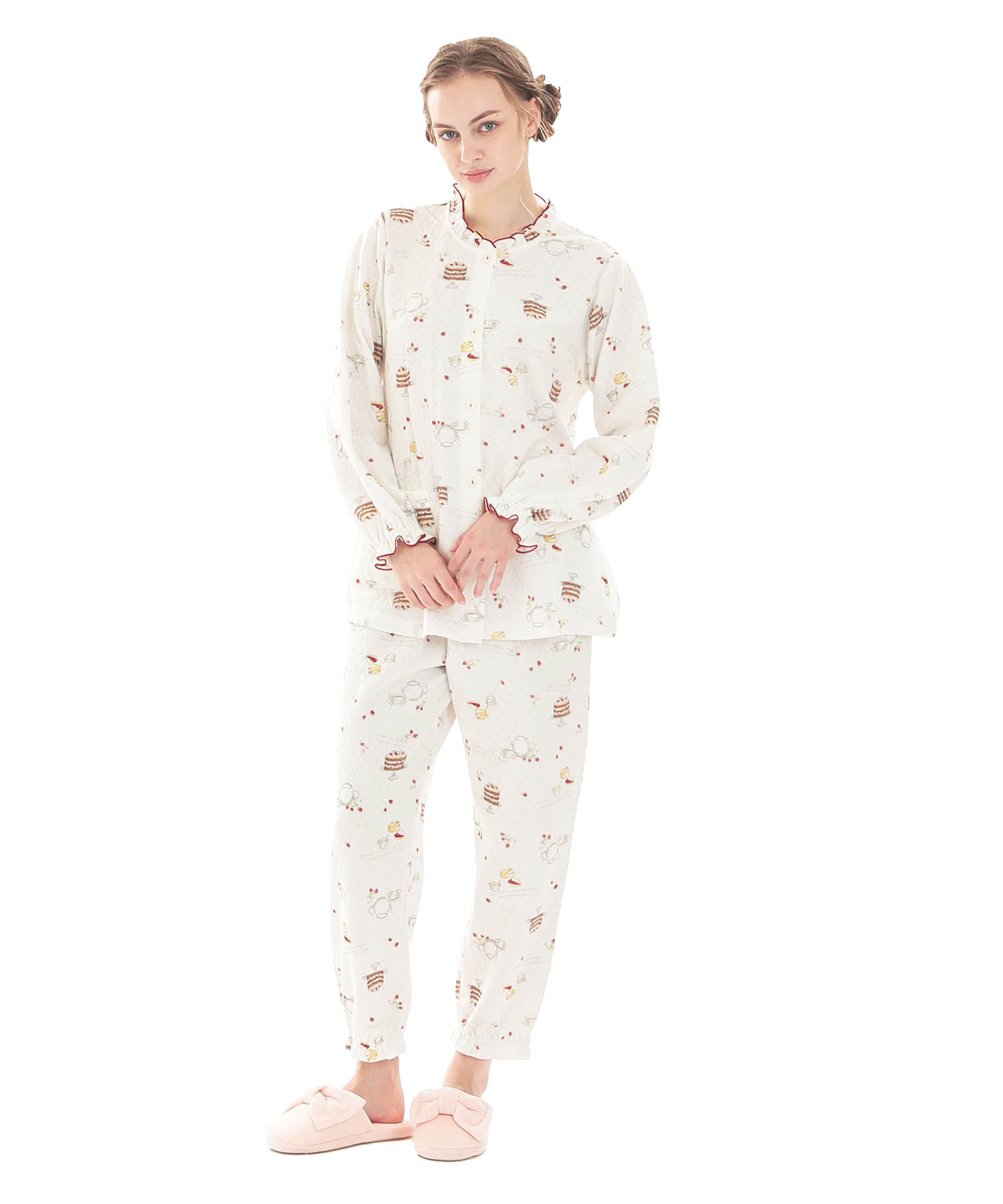 接結（綿入り）アフタヌーンティーフリルパジャマ_パジャマ&ルームウェア-セットアップ_ホワイト_1