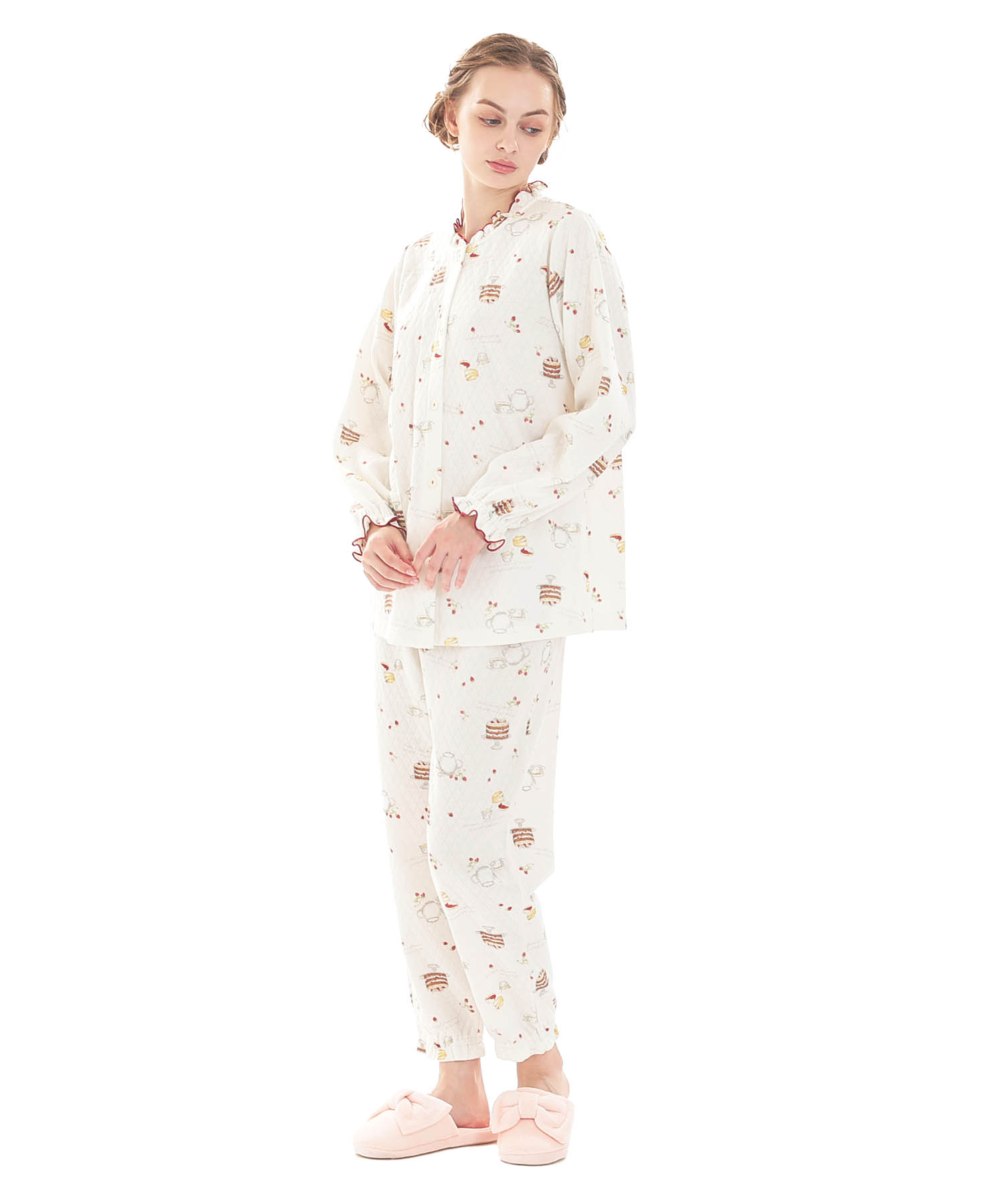 接結（綿入り）アフタヌーンティーフリルパジャマ_パジャマ&ルームウェア-セットアップ_ホワイト_2