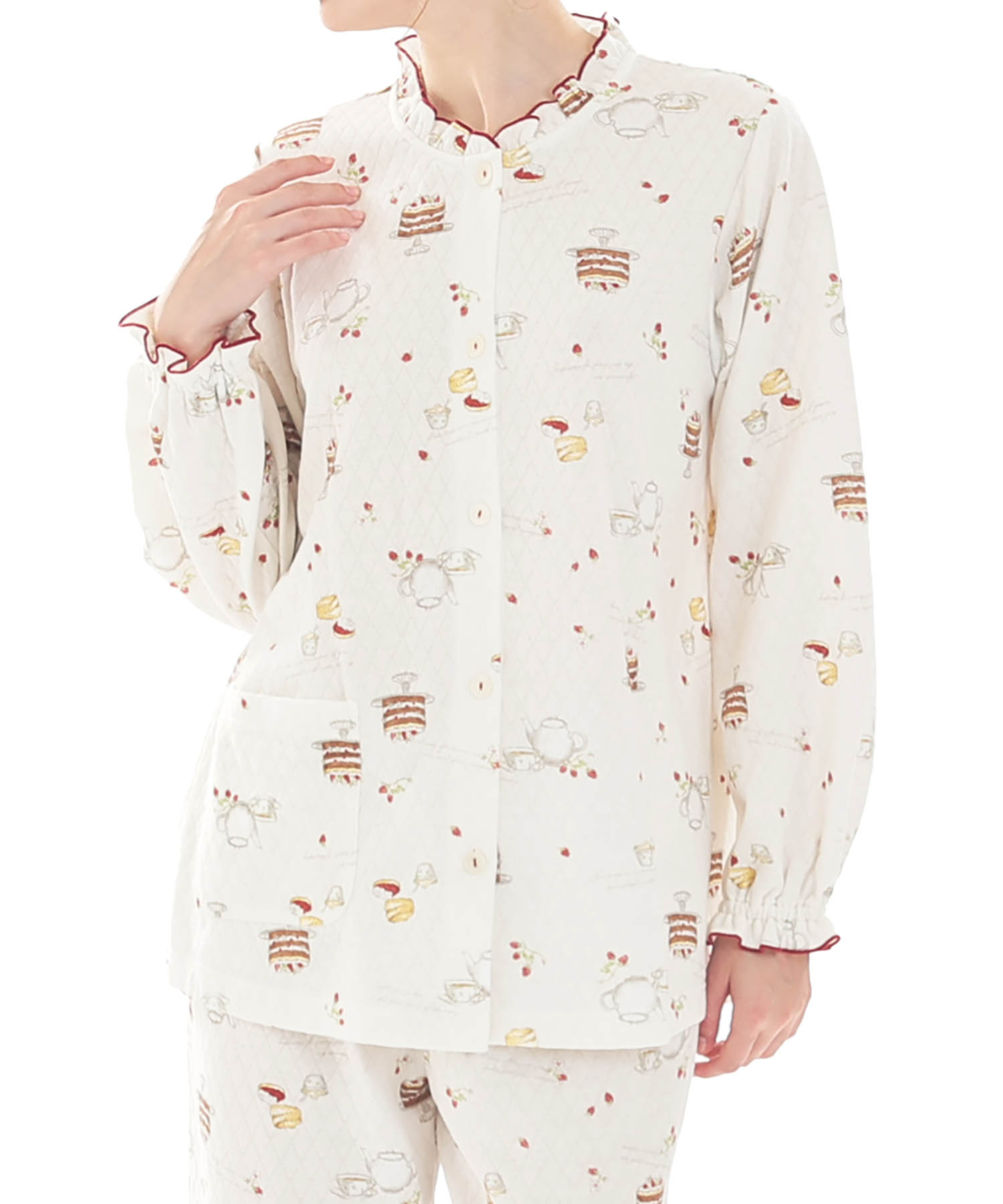 接結（綿入り）アフタヌーンティーフリルパジャマ_パジャマ&ルームウェア-セットアップ_ホワイト_0