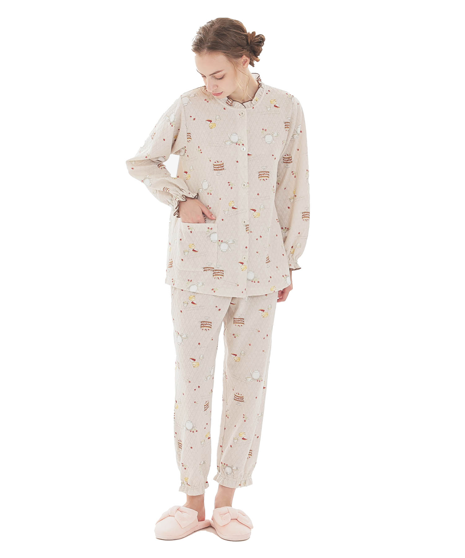 接結（綿入り）アフタヌーンティーフリルパジャマ_パジャマ&ルームウェア-セットアップ_ブラウン_1