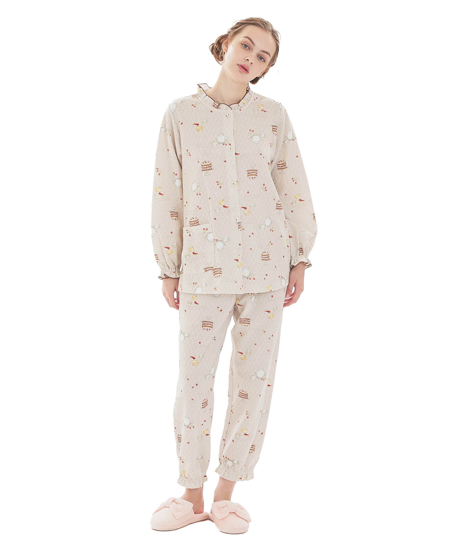 接結（綿入り）アフタヌーンティーフリルパジャマ_パジャマ&ルームウェア-セットアップ_ブラウン_2