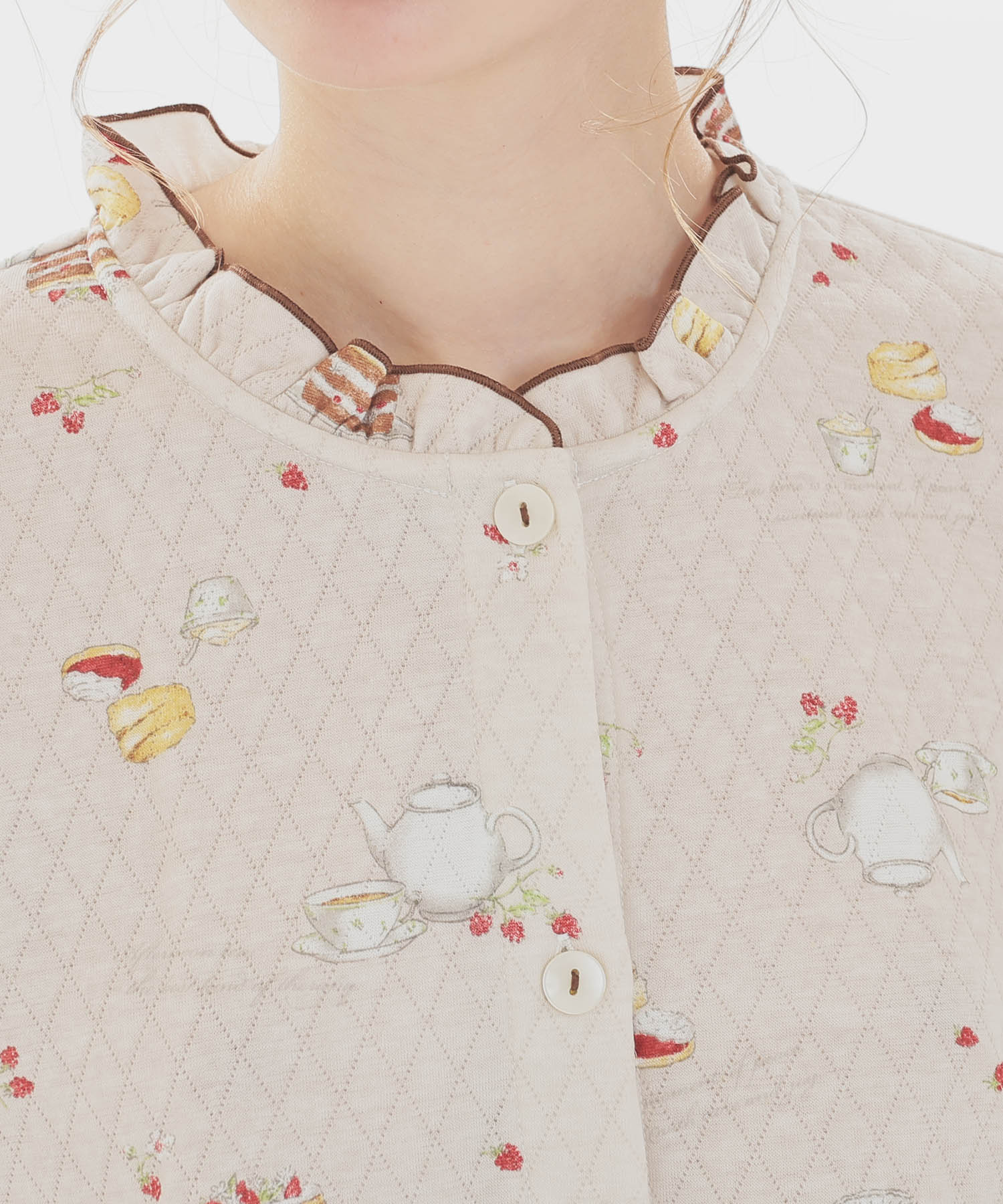 接結（綿入り）アフタヌーンティーフリルパジャマ_パジャマ&ルームウェア-セットアップ_ブラウン_3