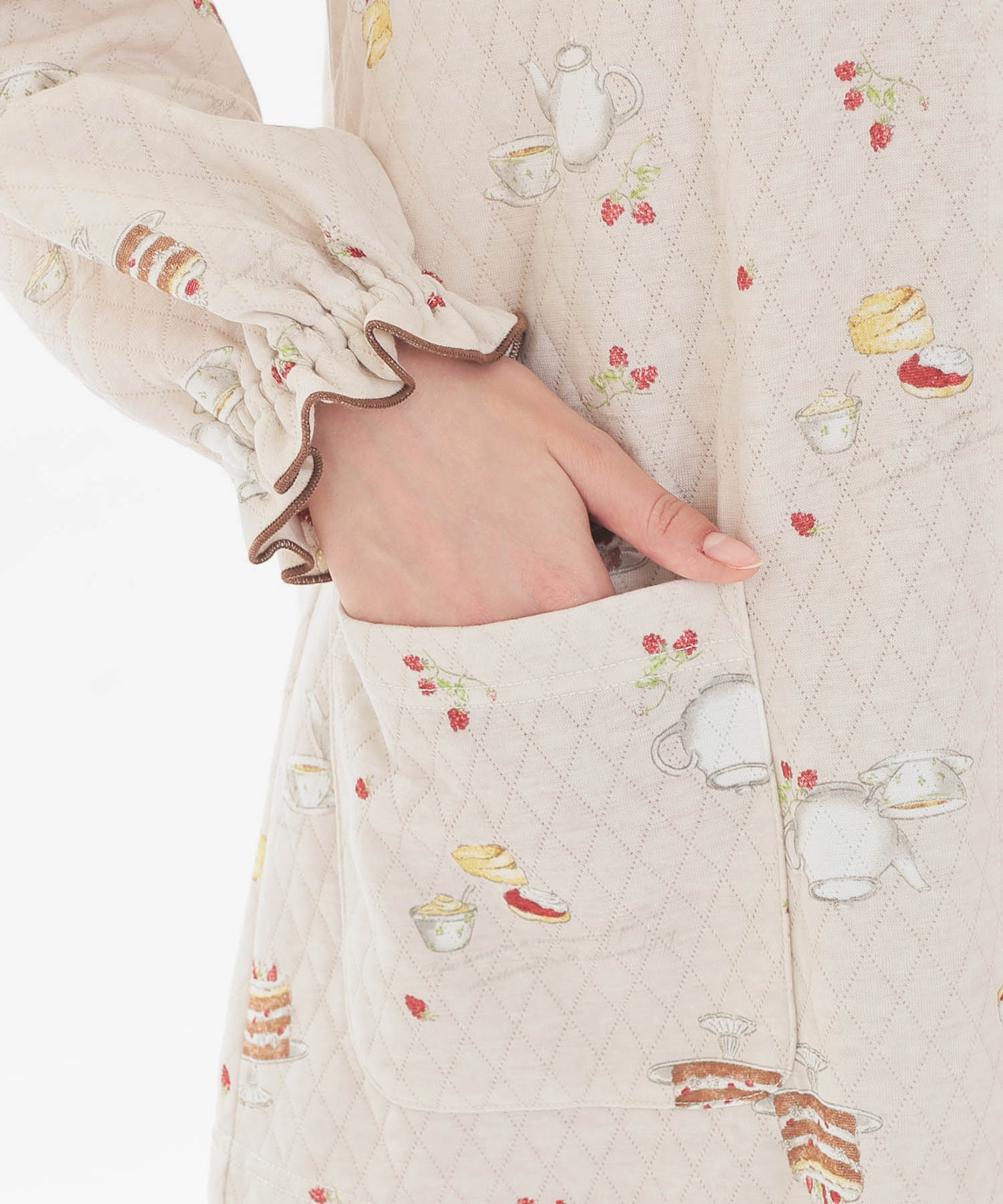 接結（綿入り）アフタヌーンティーフリルパジャマ_パジャマ&ルームウェア-セットアップ_ブラウン_4