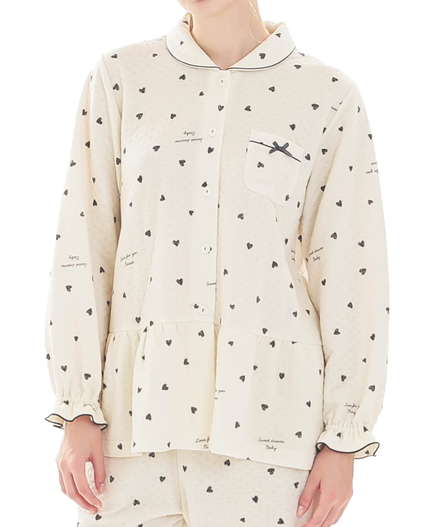 接結（綿入り）ハートシャツパジャマ_パジャマ&ルームウェア-セットアップ_ベージュ_0