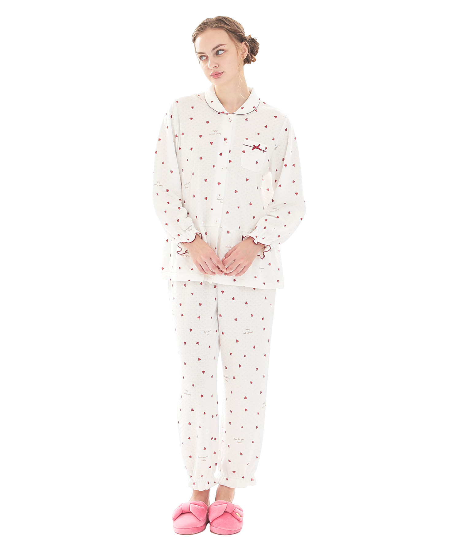 接結（綿入り）ハートシャツパジャマ_パジャマ&ルームウェア-セットアップ_ホワイト_1