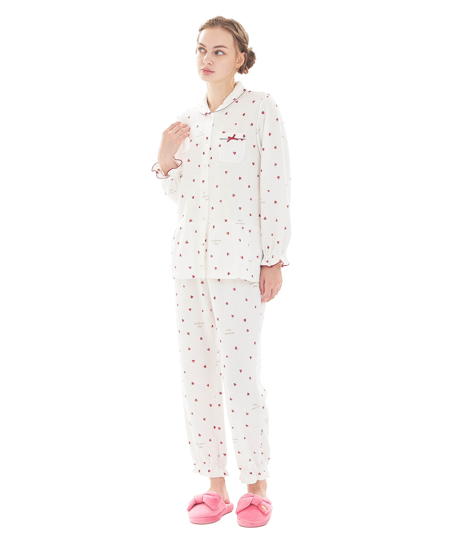 接結（綿入り）ハートシャツパジャマ_パジャマ&ルームウェア-セットアップ_ホワイト_2