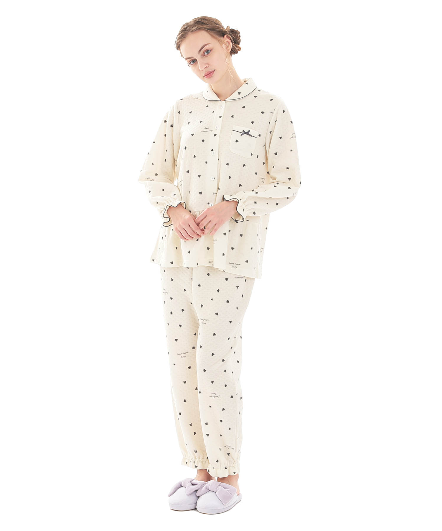 接結（綿入り）ハートシャツパジャマ_パジャマ&ルームウェア-セットアップ_ベージュ_1