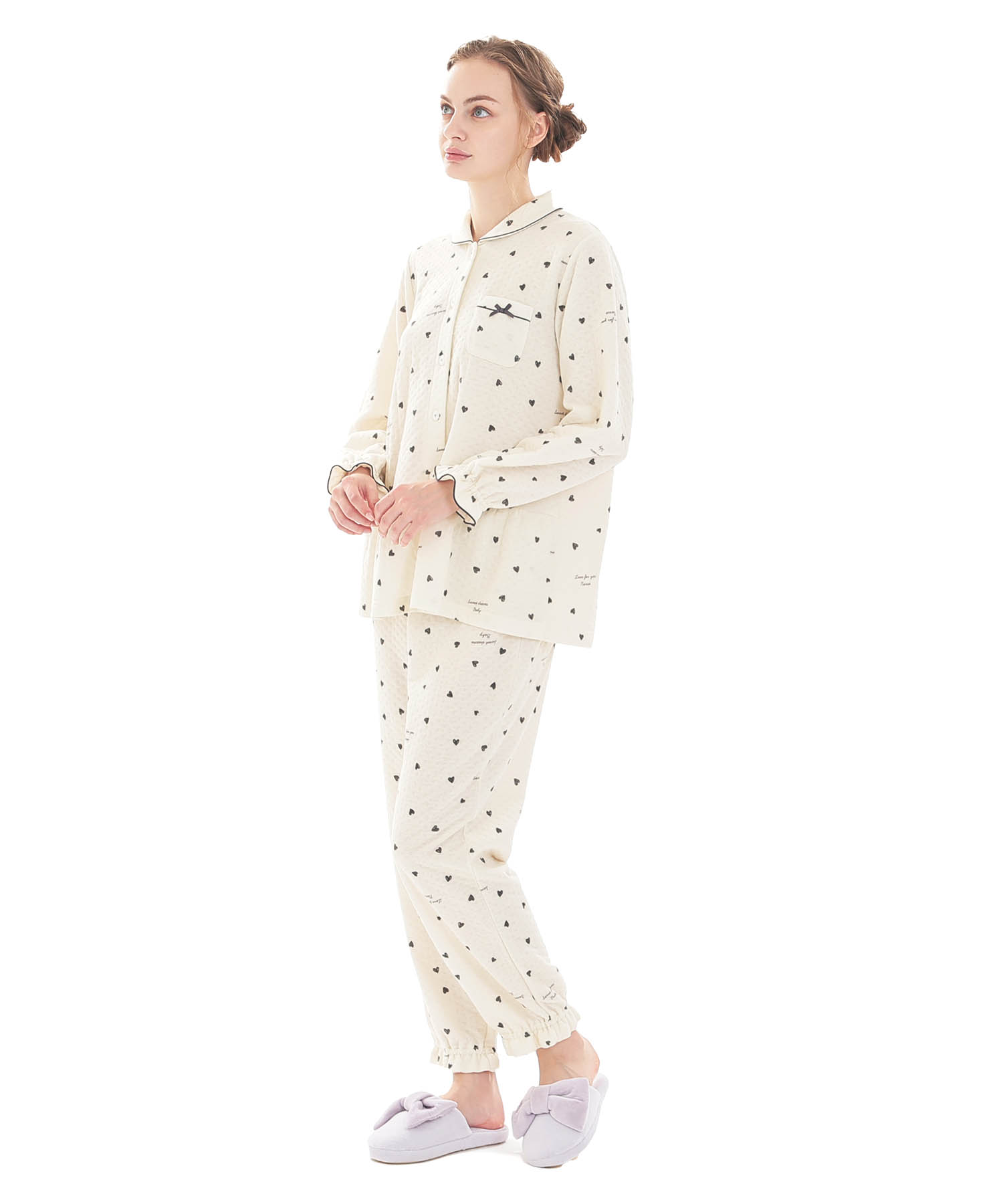 接結（綿入り）ハートシャツパジャマ_パジャマ&ルームウェア-セットアップ_ベージュ_2