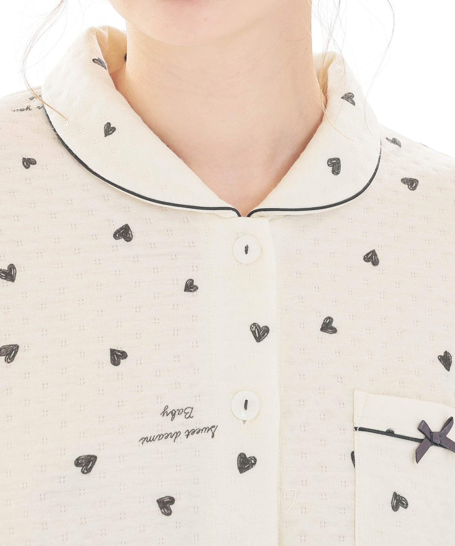 接結（綿入り）ハートシャツパジャマ_パジャマ&ルームウェア-セットアップ_ベージュ_3