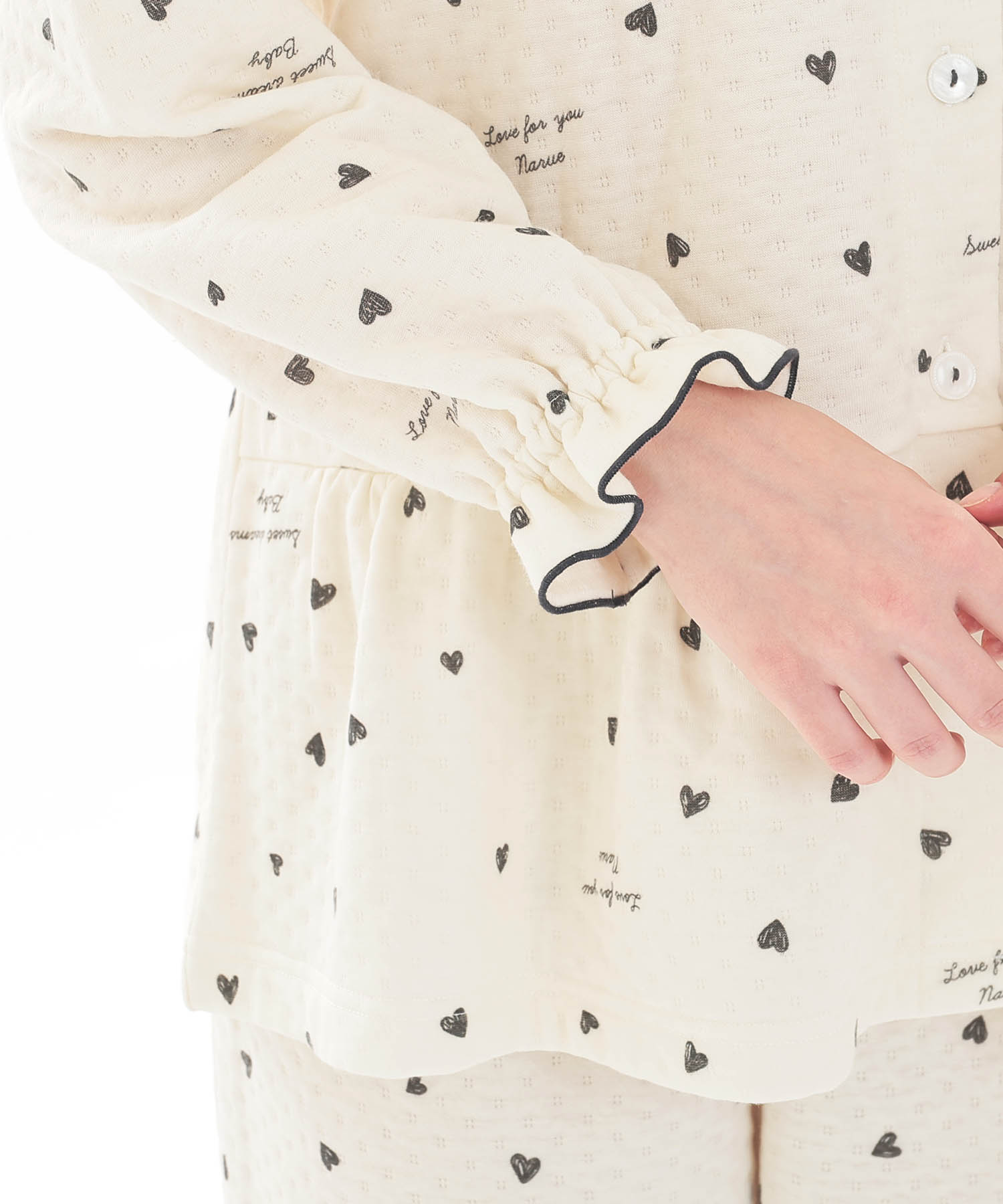 接結（綿入り）ハートシャツパジャマ_パジャマ&ルームウェア-セットアップ_ベージュ_5