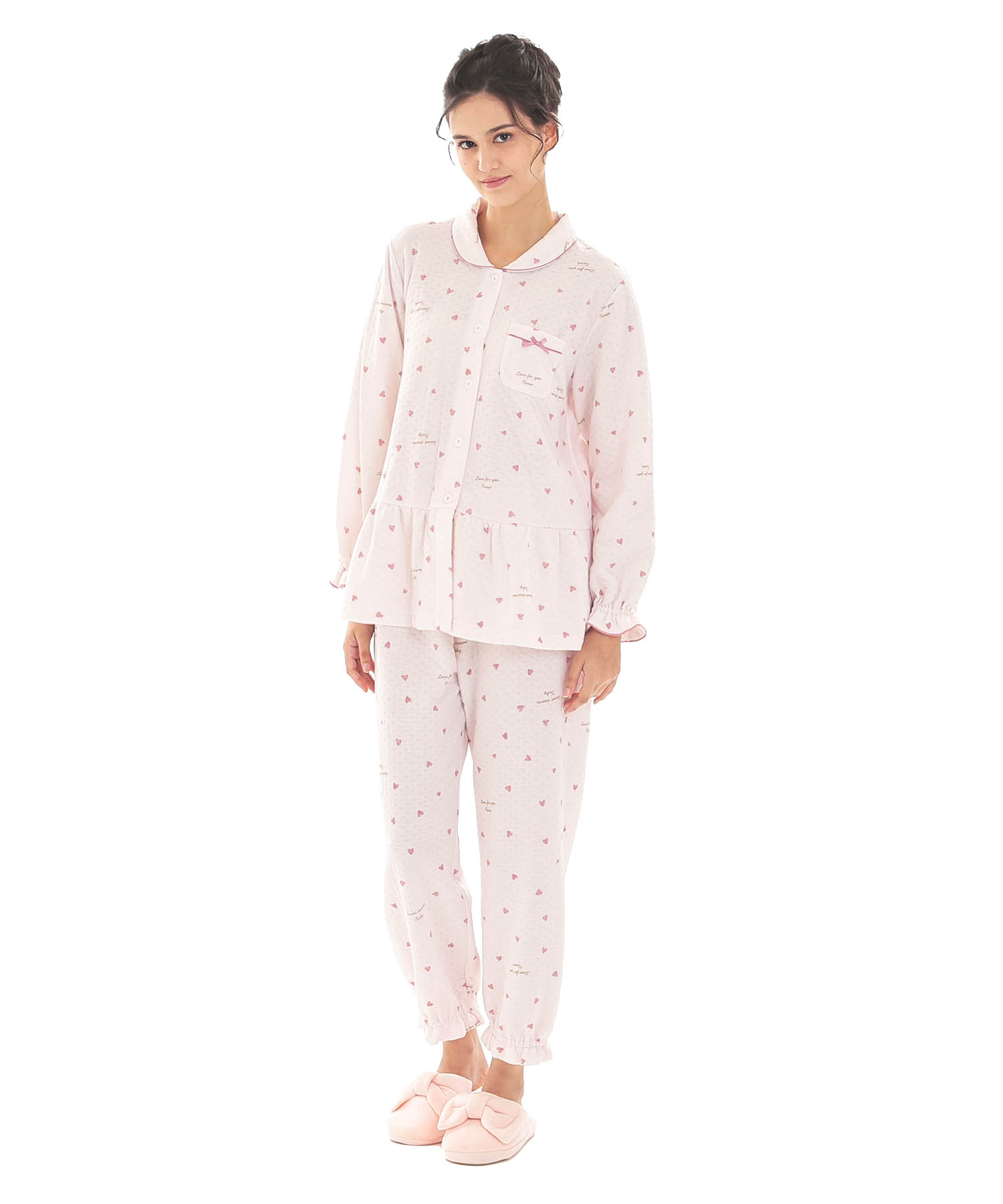 接結（綿入り）ハートシャツパジャマ_パジャマ&ルームウェア-セットアップ_ピンク_2