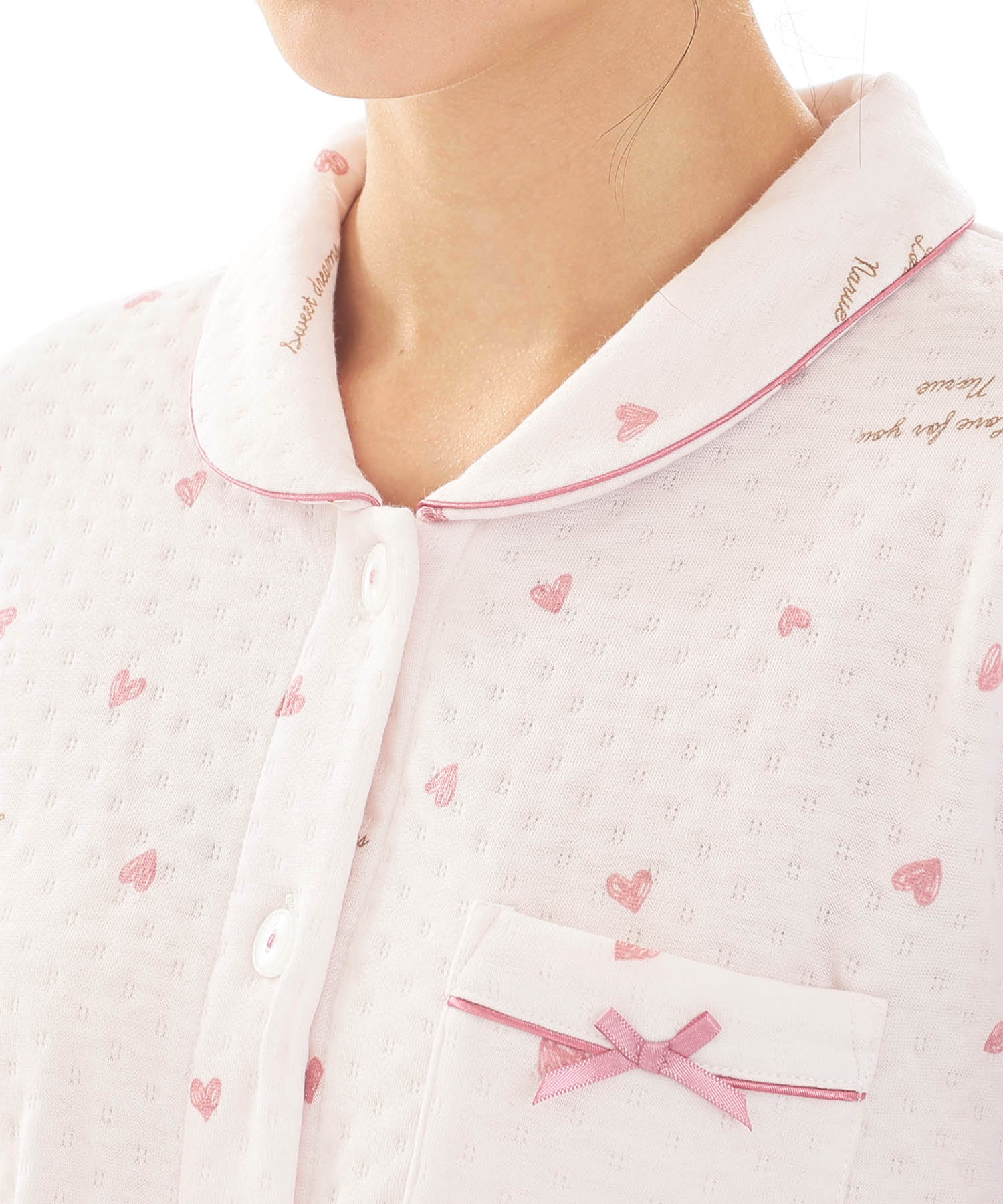 接結（綿入り）ハートシャツパジャマ_パジャマ&ルームウェア-セットアップ_ピンク_3