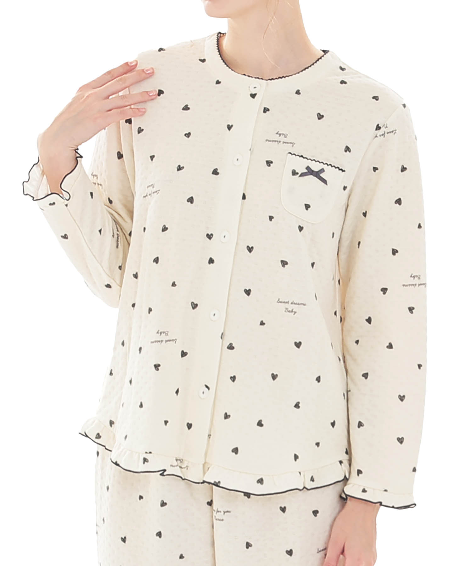 接結（綿入り）ハートフリルパジャマ_パジャマ&ルームウェア-セットアップ_ベージュ_0