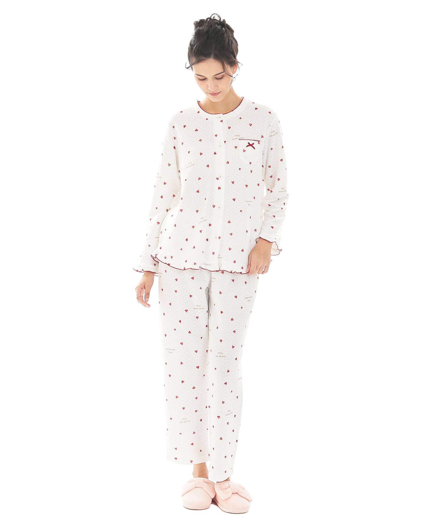 接結（綿入り）ハートフリルパジャマ_パジャマ&ルームウェア-セットアップ_ホワイト_1