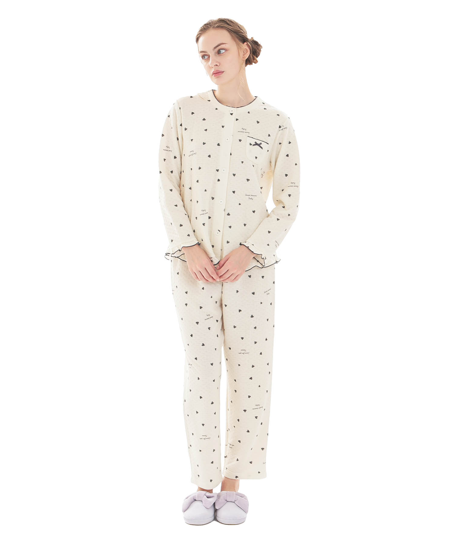 接結（綿入り）ハートフリルパジャマ_パジャマ&ルームウェア-セットアップ_ベージュ_1