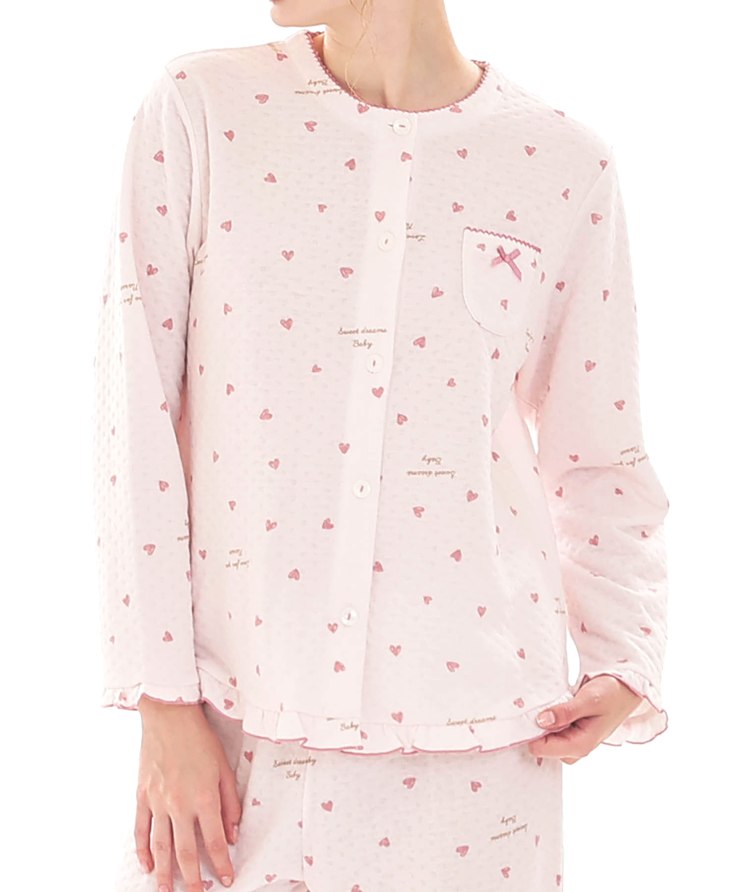 接結（綿入り）ハートフリルパジャマ_パジャマ&ルームウェア-セットアップ_ピンク_0
