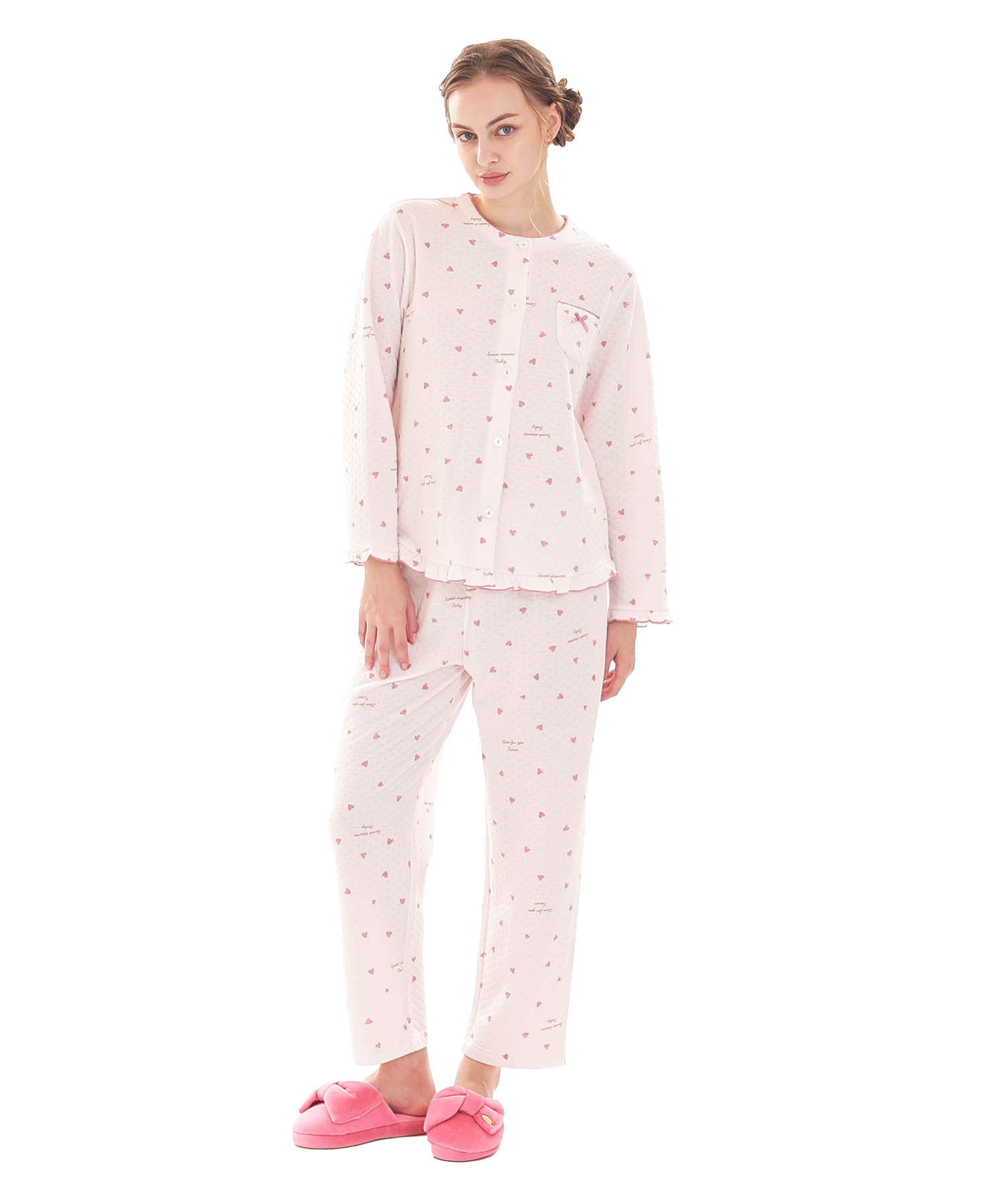 接結（綿入り）ハートフリルパジャマ_パジャマ&ルームウェア-セットアップ_ピンク_1