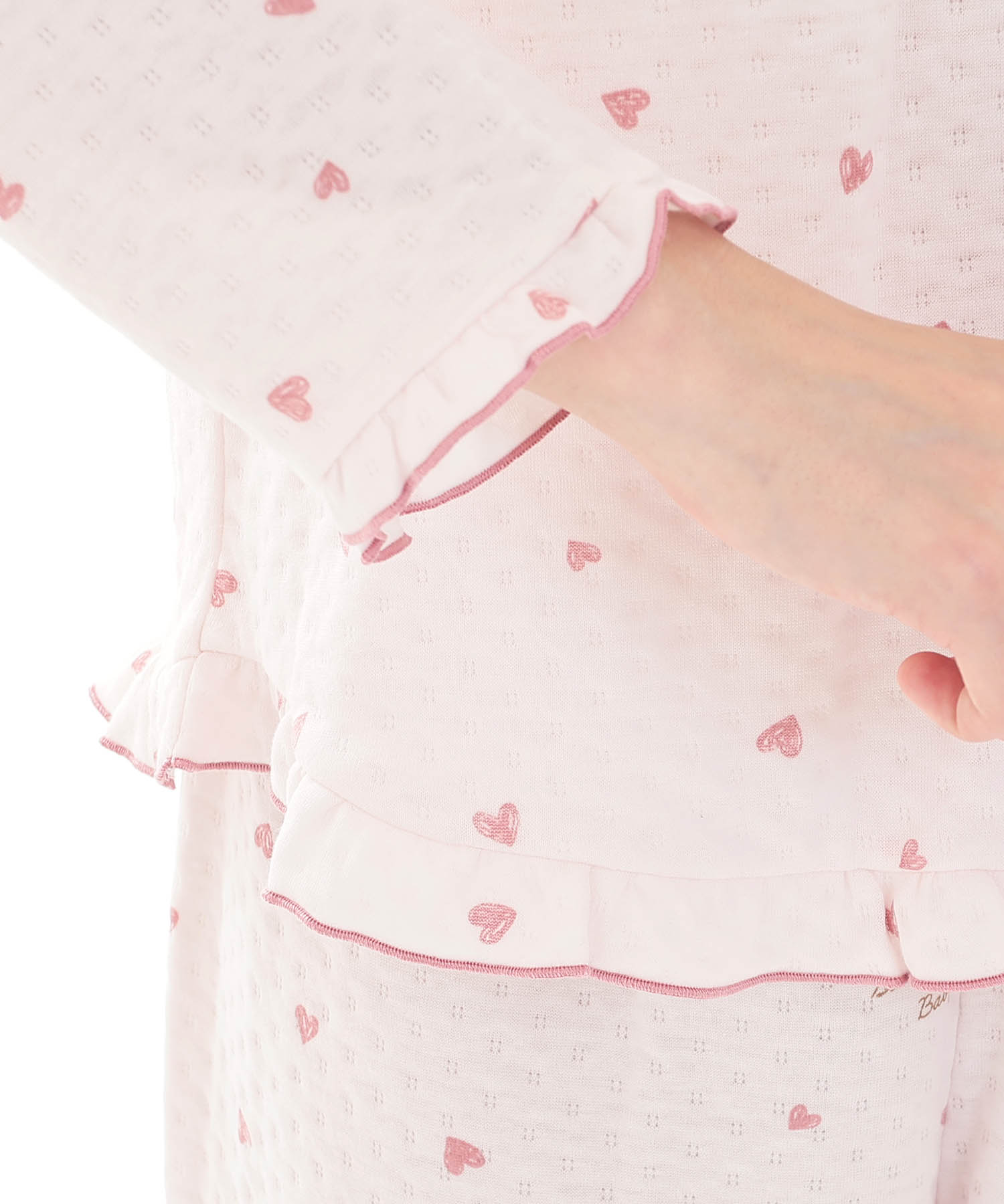 接結（綿入り）ハートフリルパジャマ_パジャマ&ルームウェア-セットアップ_ピンク_5
