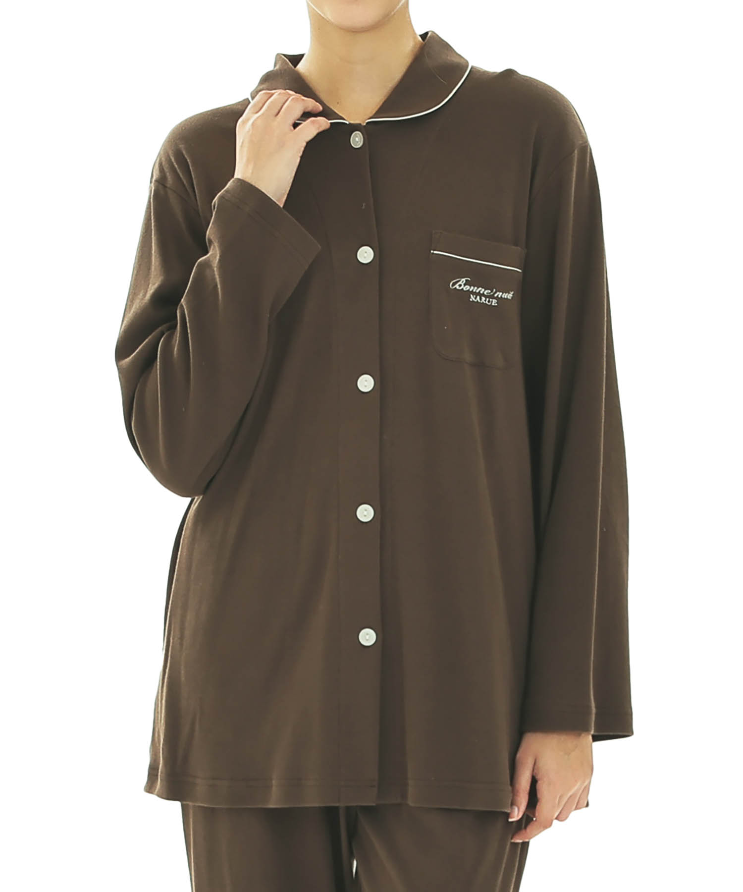 スムースムジシャツパジャマ_パジャマ&ルームウェア-セットアップ_ブラウン_0