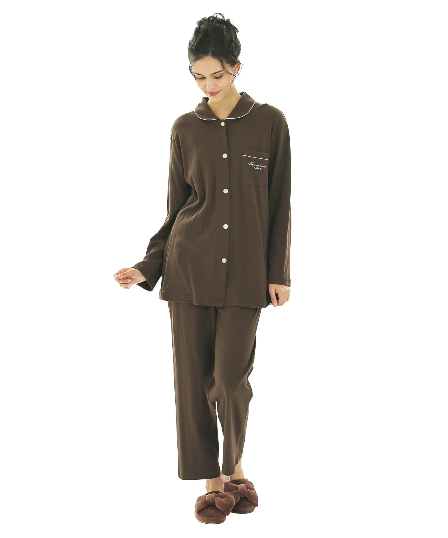 スムースムジシャツパジャマ_パジャマ&ルームウェア-セットアップ_ブラウン_1