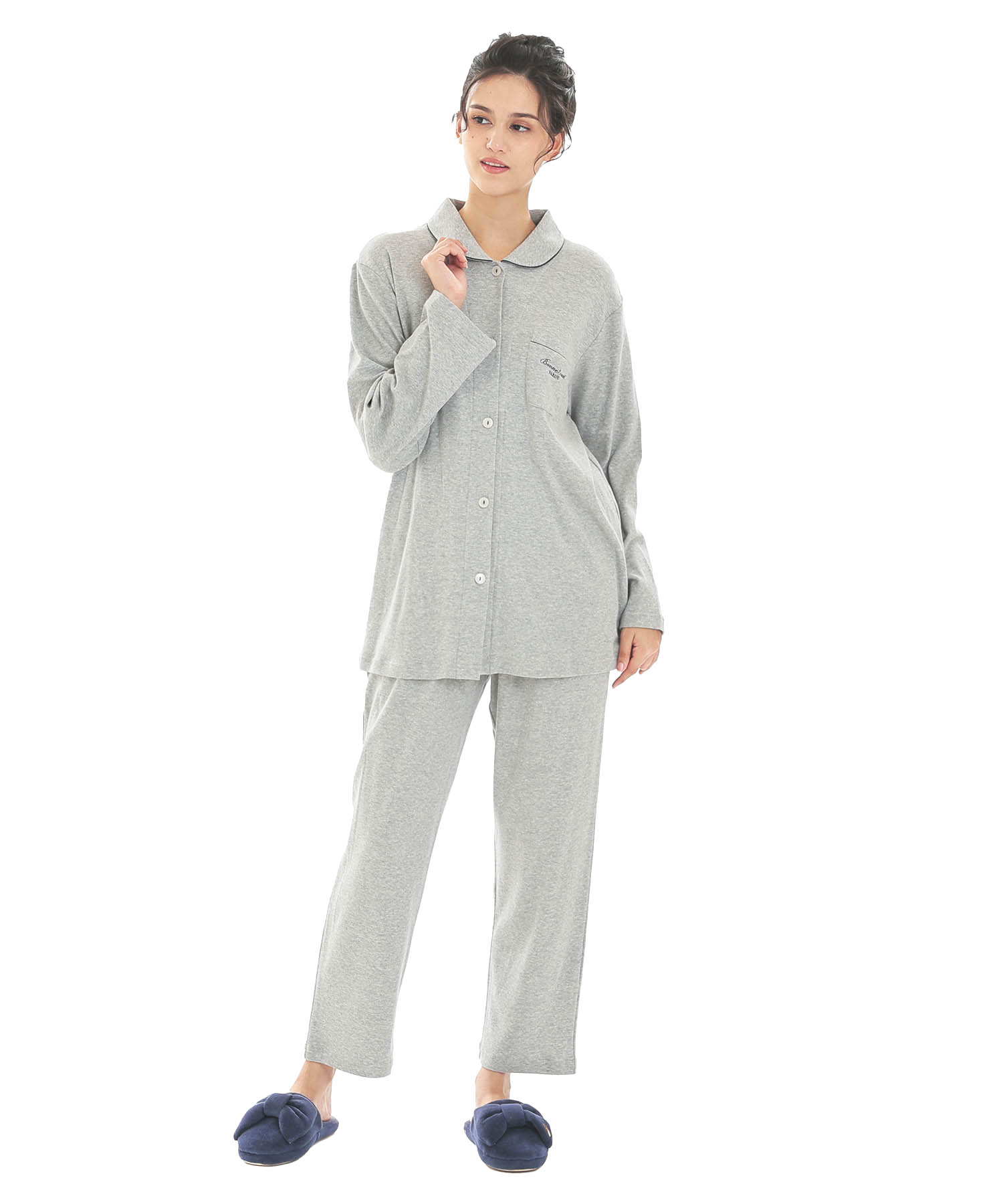 スムースムジシャツパジャマ_パジャマ&ルームウェア-セットアップ_グレー_1