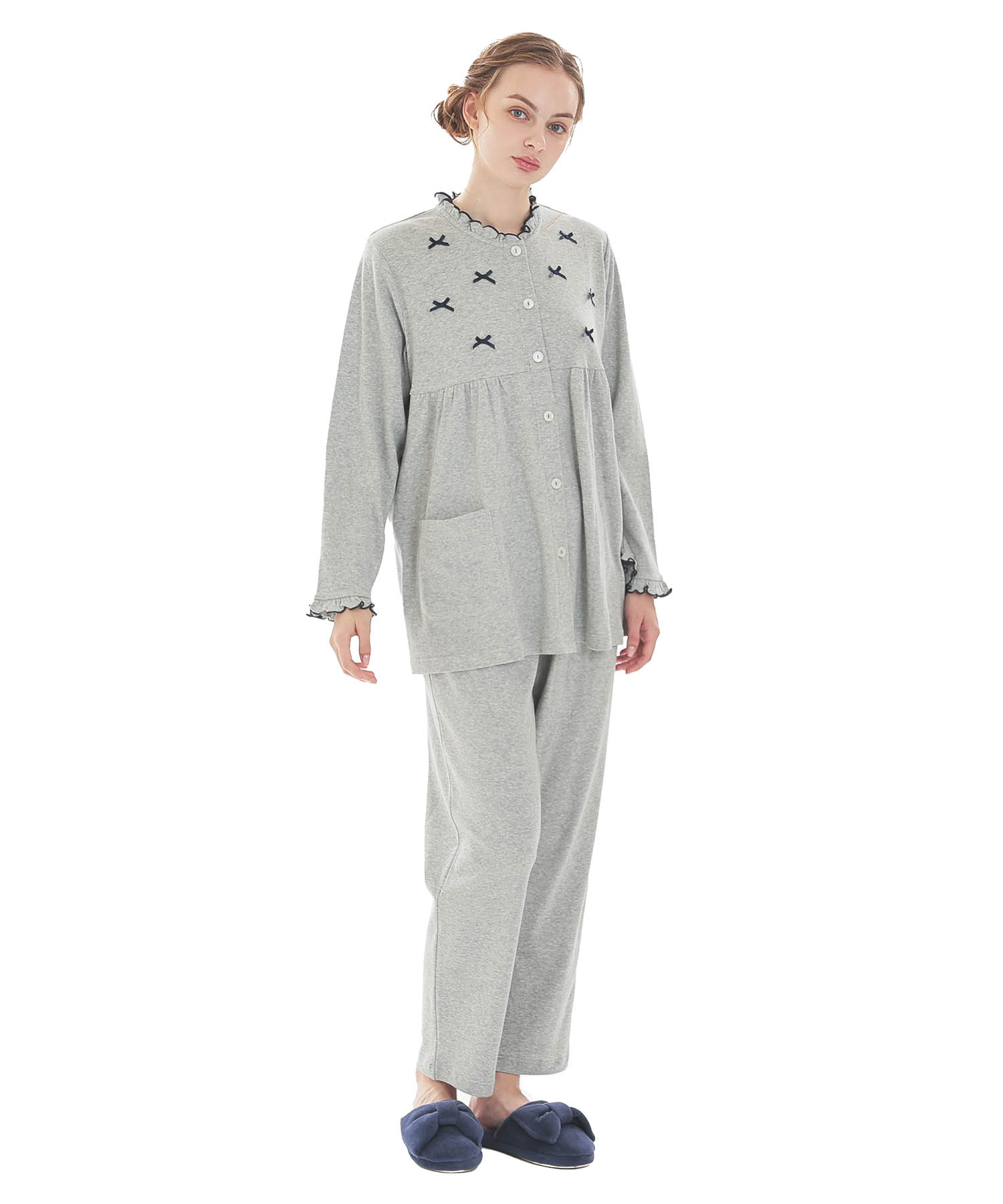 スムースムジリボンパジャマ_パジャマ&ルームウェア-セットアップ_グレー_2