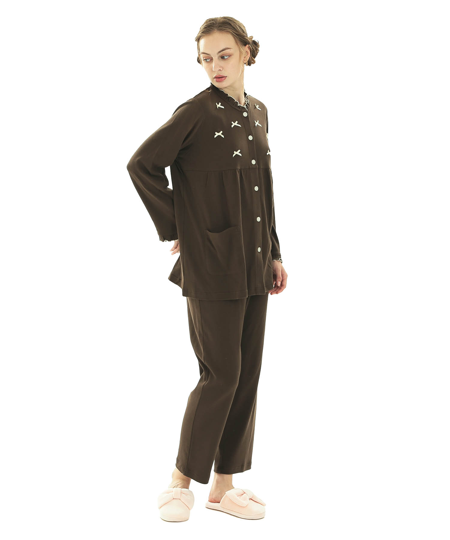 スムースムジリボンパジャマ_パジャマ&ルームウェア-セットアップ_ブラウン_2