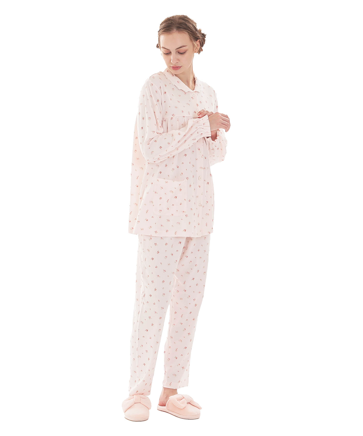 スムース小花ギャザーパジャマ_パジャマ&ルームウェア-セットアップ_ピンク_2