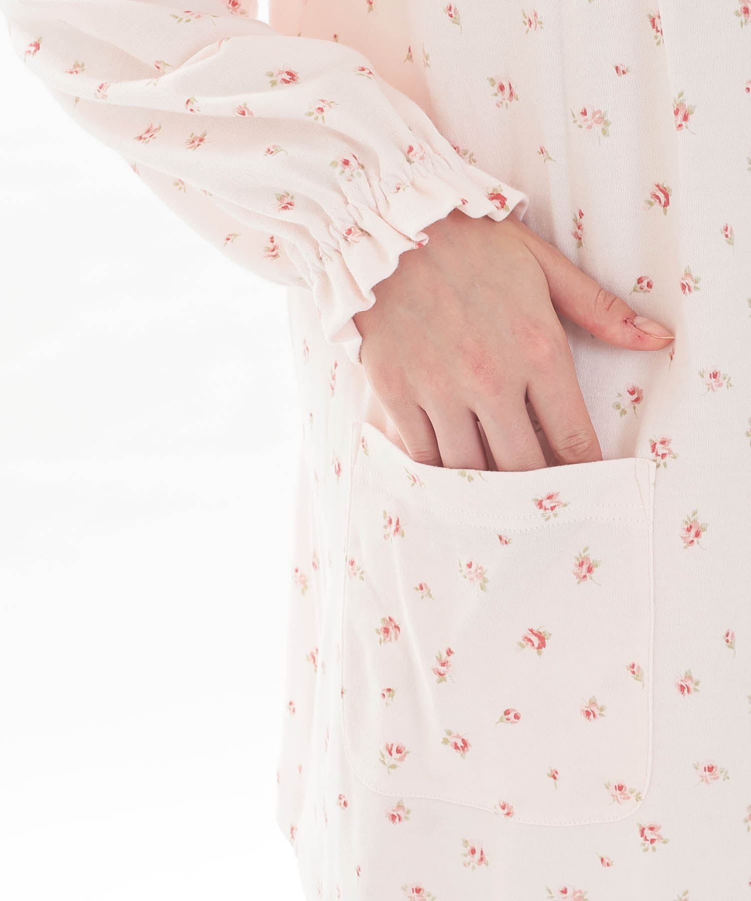 スムース小花ギャザーパジャマ_パジャマ&ルームウェア-セットアップ_ピンク_4